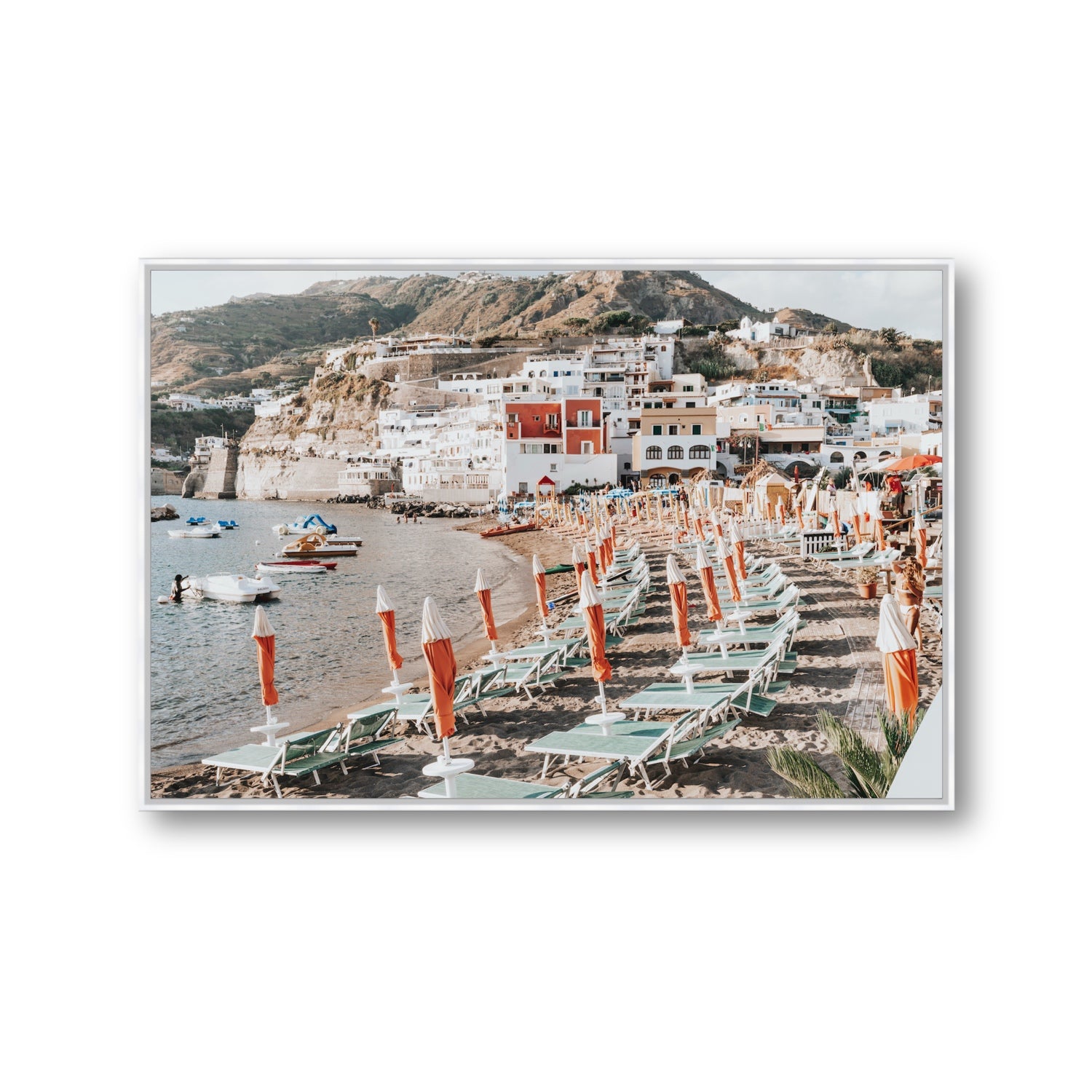 Sole Estivo Ischia Italian coastal wall art Gallery fine art canvas in white float frame