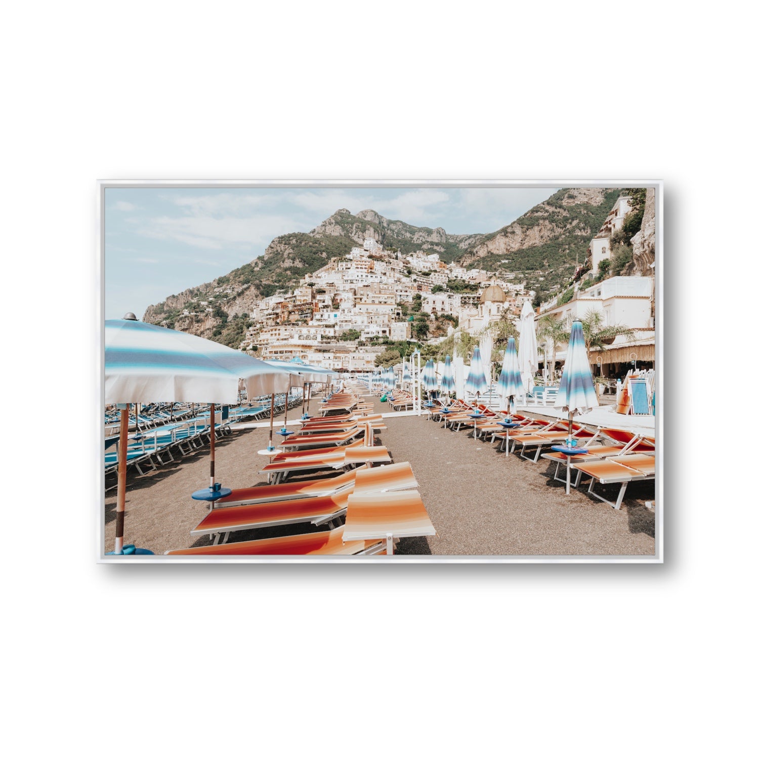 Spiaggia Grande fine art print, Positano, Italy, Gallery, White Float Frame, Fine Art Canvas