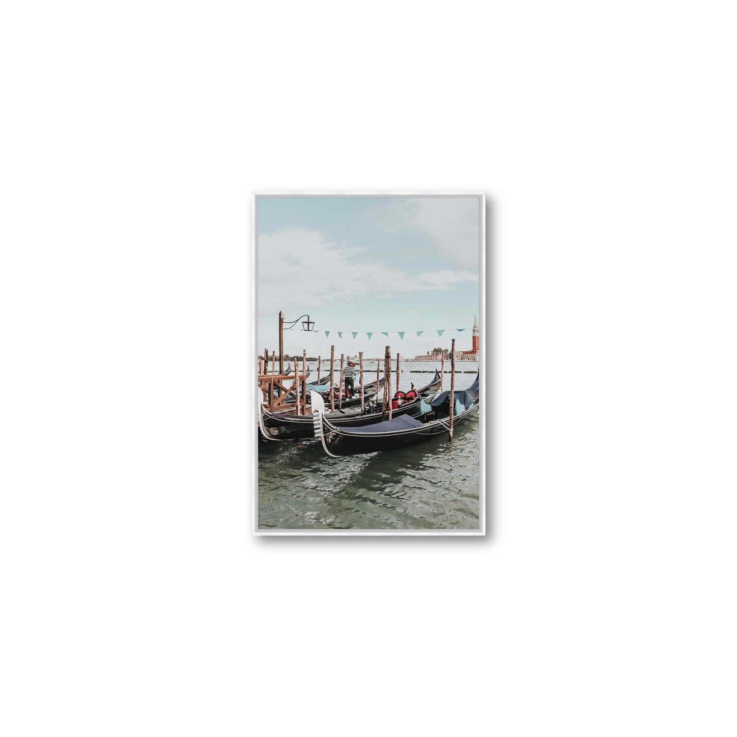 The Gondolier Venice Gondola Italian wall art Medium fine art canvas in white float frame
