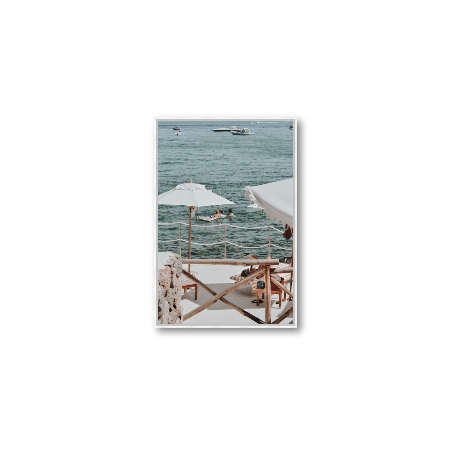 Hideaway Tuscany coastal Mediterranean wall art Medium fine art canvas in white float frame