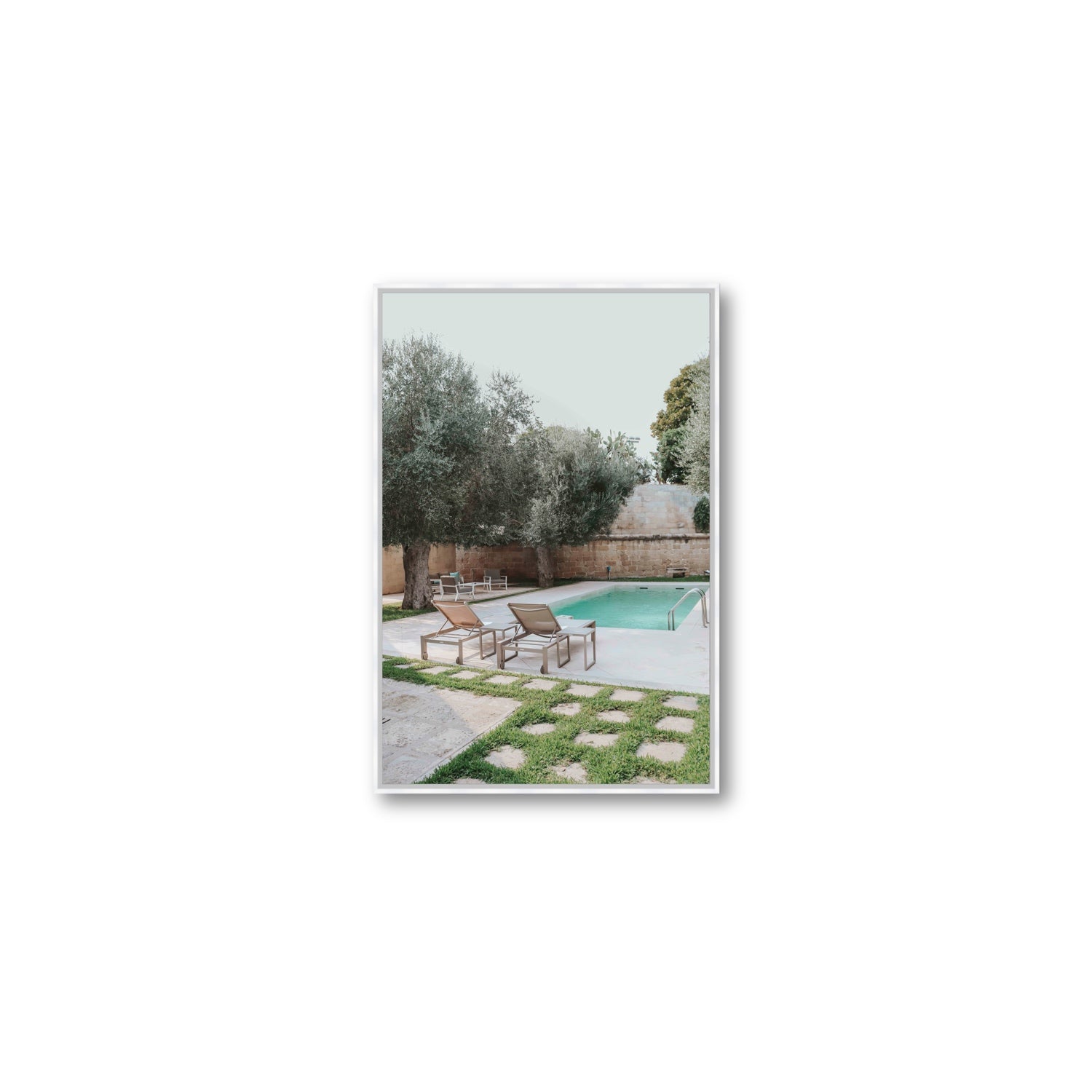 Olive Oasis Puglia Mediterranean wall art Medium fine art canvas in white float frame