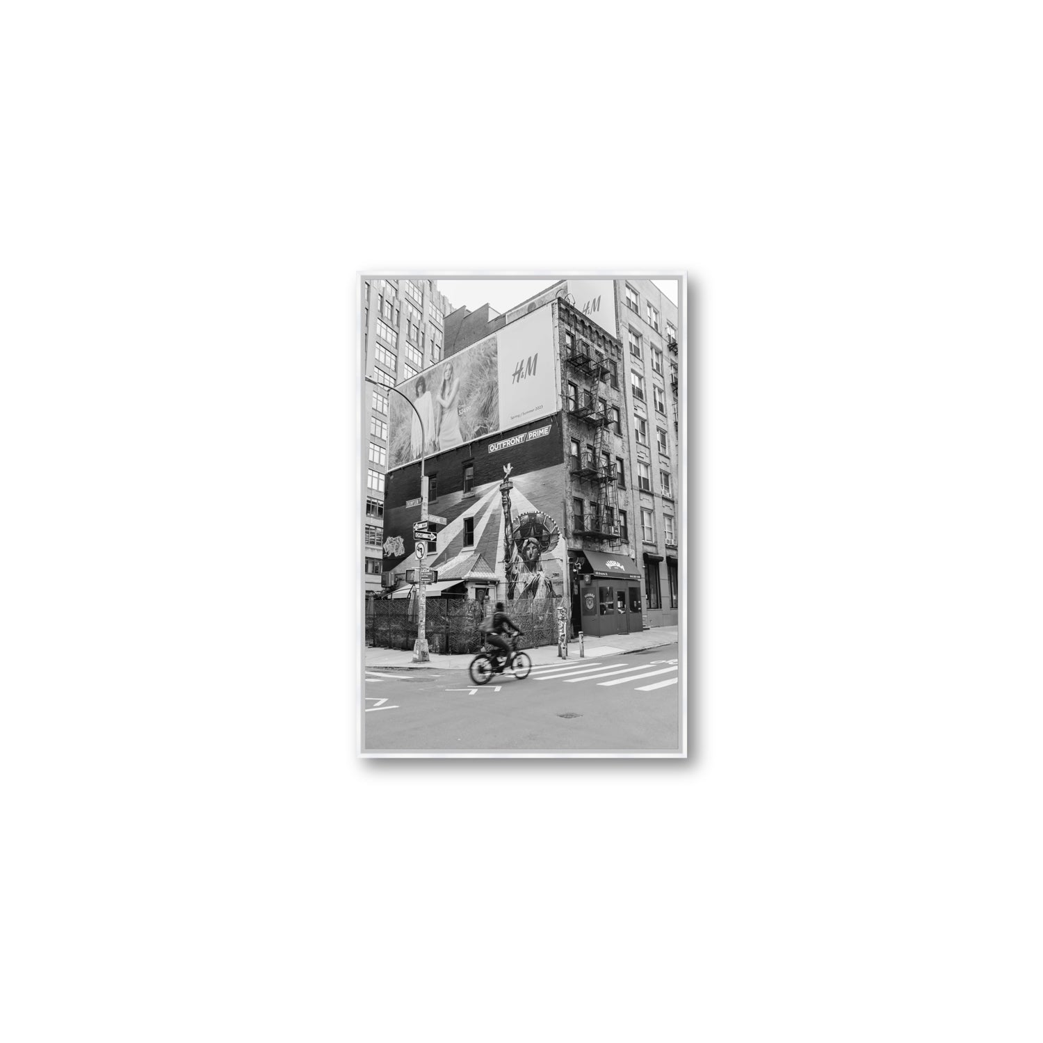 Shadows Of Liberty New York NYC Black & White wall art Medium fine art canvas in white float frame