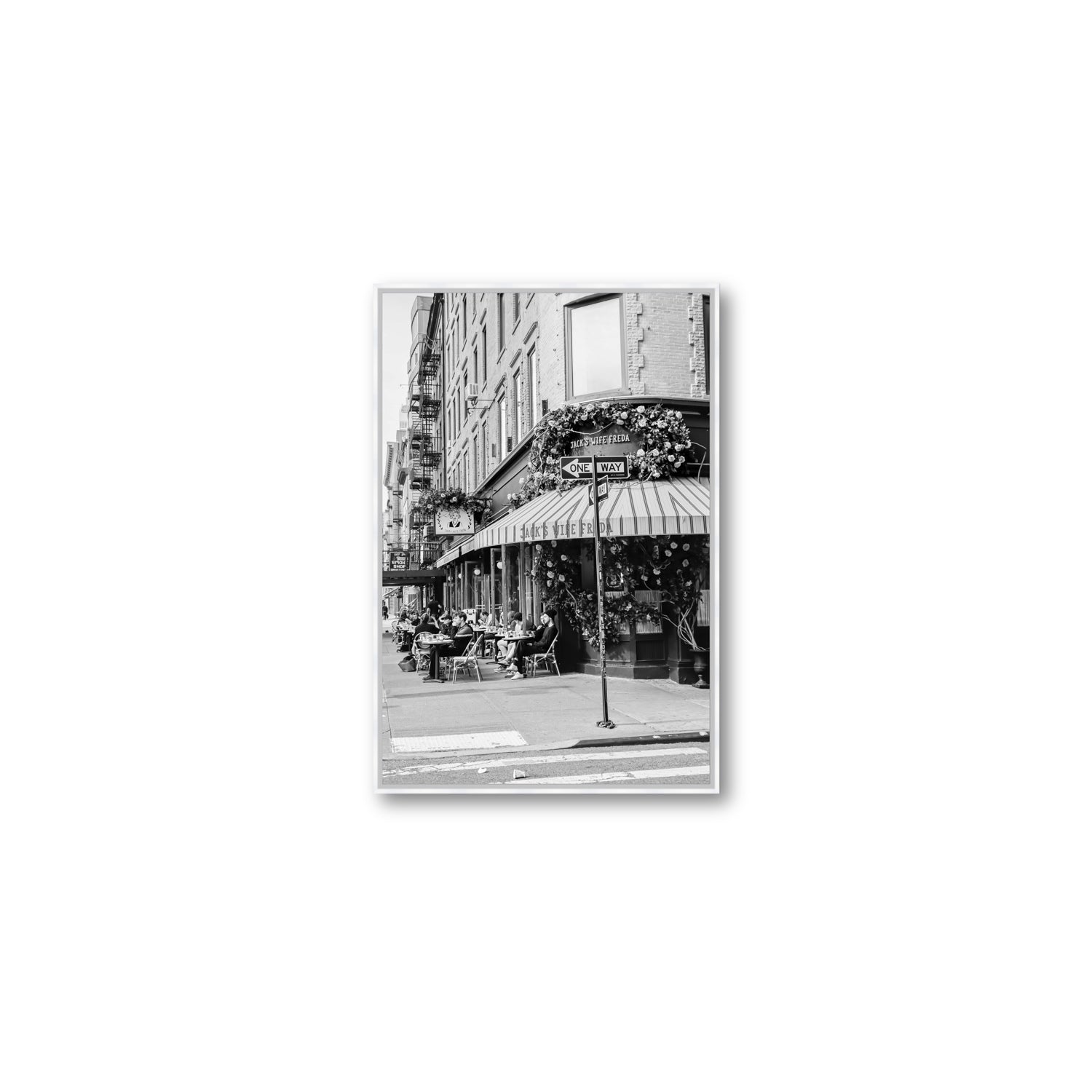 Freda's Feast New York NYC Black & White wall art Medium fine art canvas in white float frame
