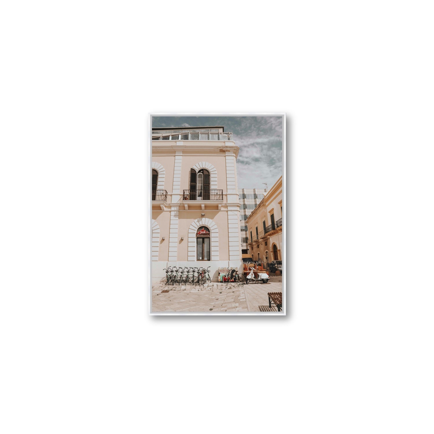 Rosticceria Puglia Italian wall art Medium fine art canvas in white float frame