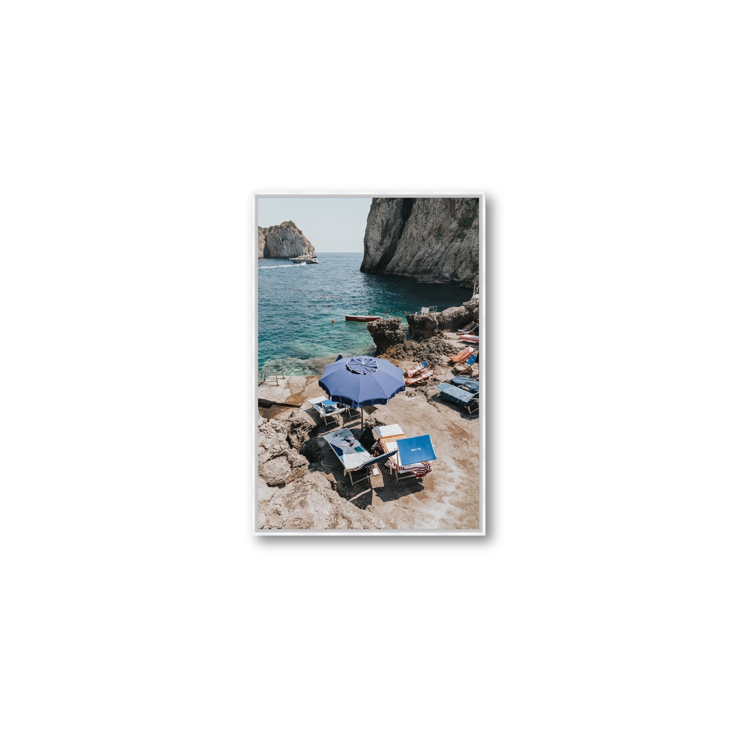 Lonely Loungers fine art print, Capri, Italy, Medium, White Float Frame, Fine Art Canvas