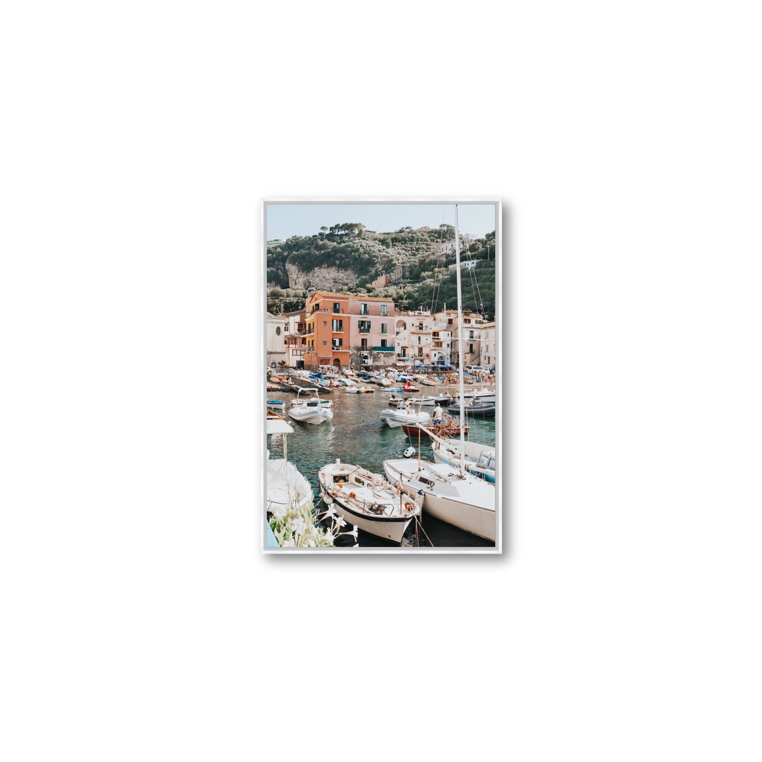 Marina Grande Sorrento coastal Italian wall art Medium fine art canvas in white float frame