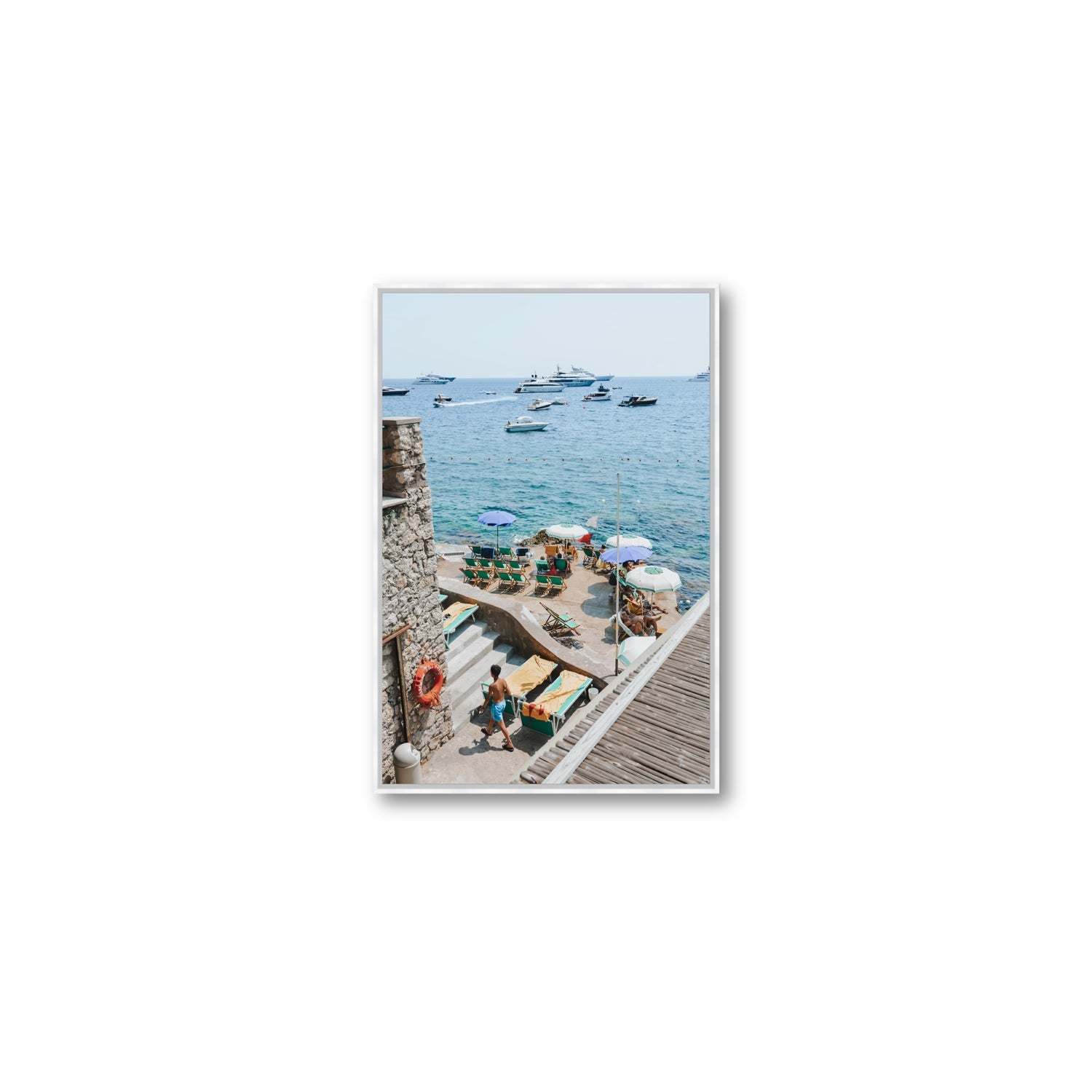 Canzone di Capri Capri Italian beach wall art Medium fine art canvas in white float frame