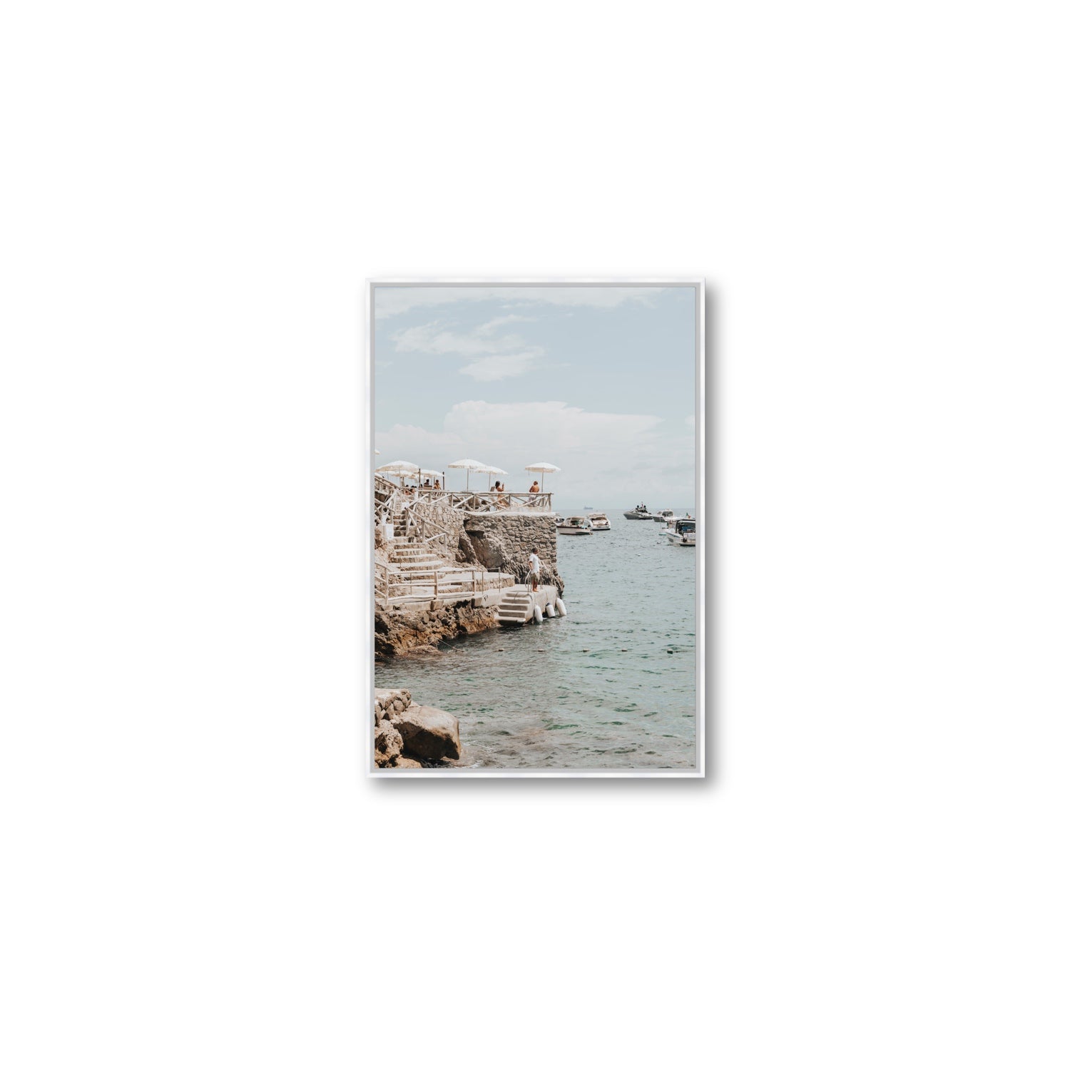 Pier Patrol fine art print, Nerano, Italy, Medium, White Float Frame, Fine Art Canvas