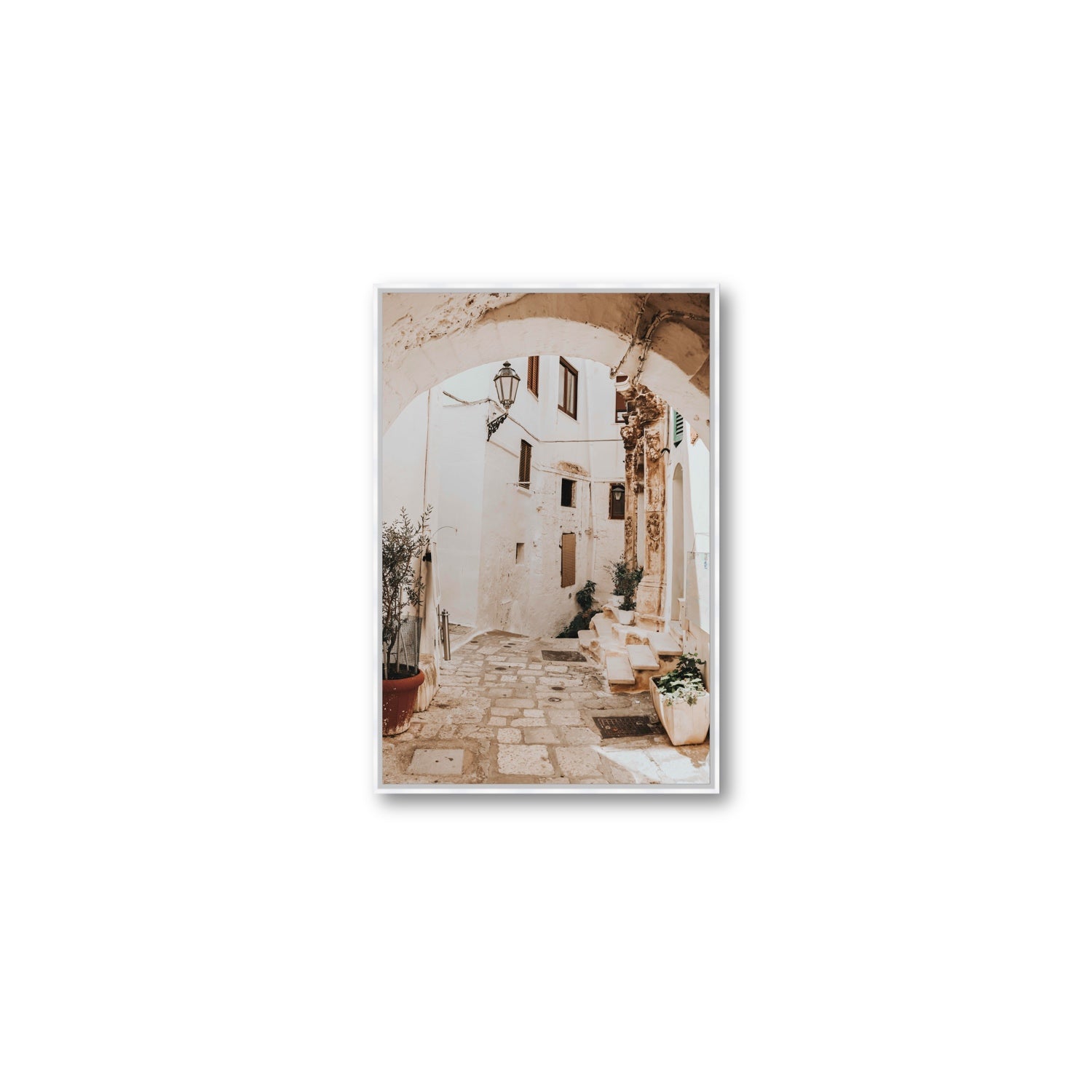 Pathway Wander Puglia Ostuni wall art Medium fine art canvas in white float frame