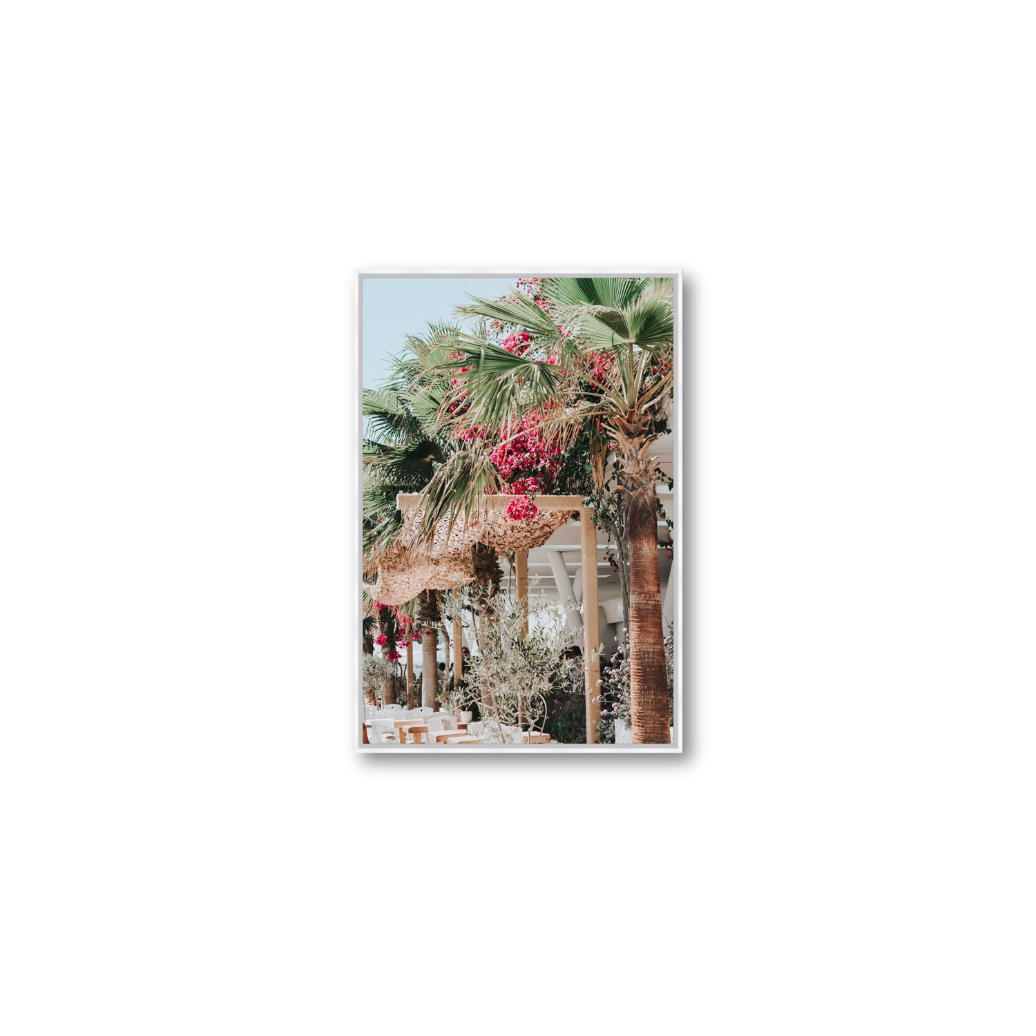 Palm Trees Mykonos Greek island wall art Medium fine art canvas in white float frame