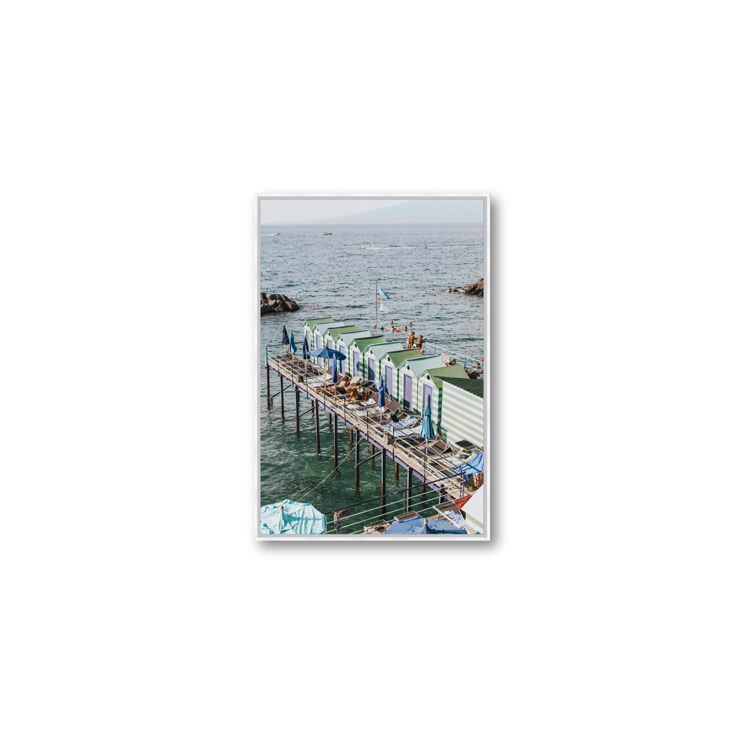 Cabine da Spiaggia fine art print, Sorrento, Italy, Medium, White Float Frame, Fine Art Canvas