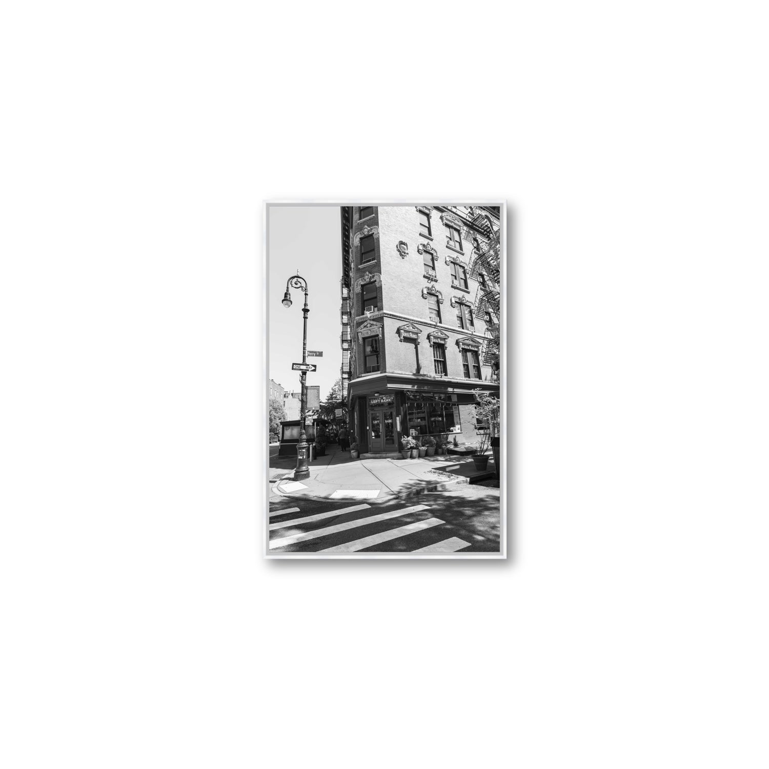 Parisian On Perry New York NYC Black & White wall art Medium fine art canvas in white float frame