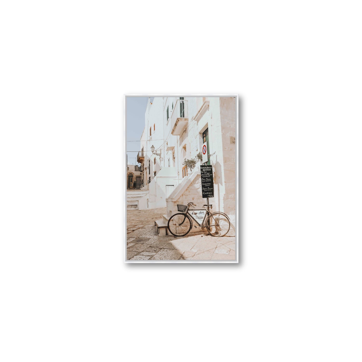 La Bicicletta Puglia Ostuni wall art Medium fine art canvas in white float frame
