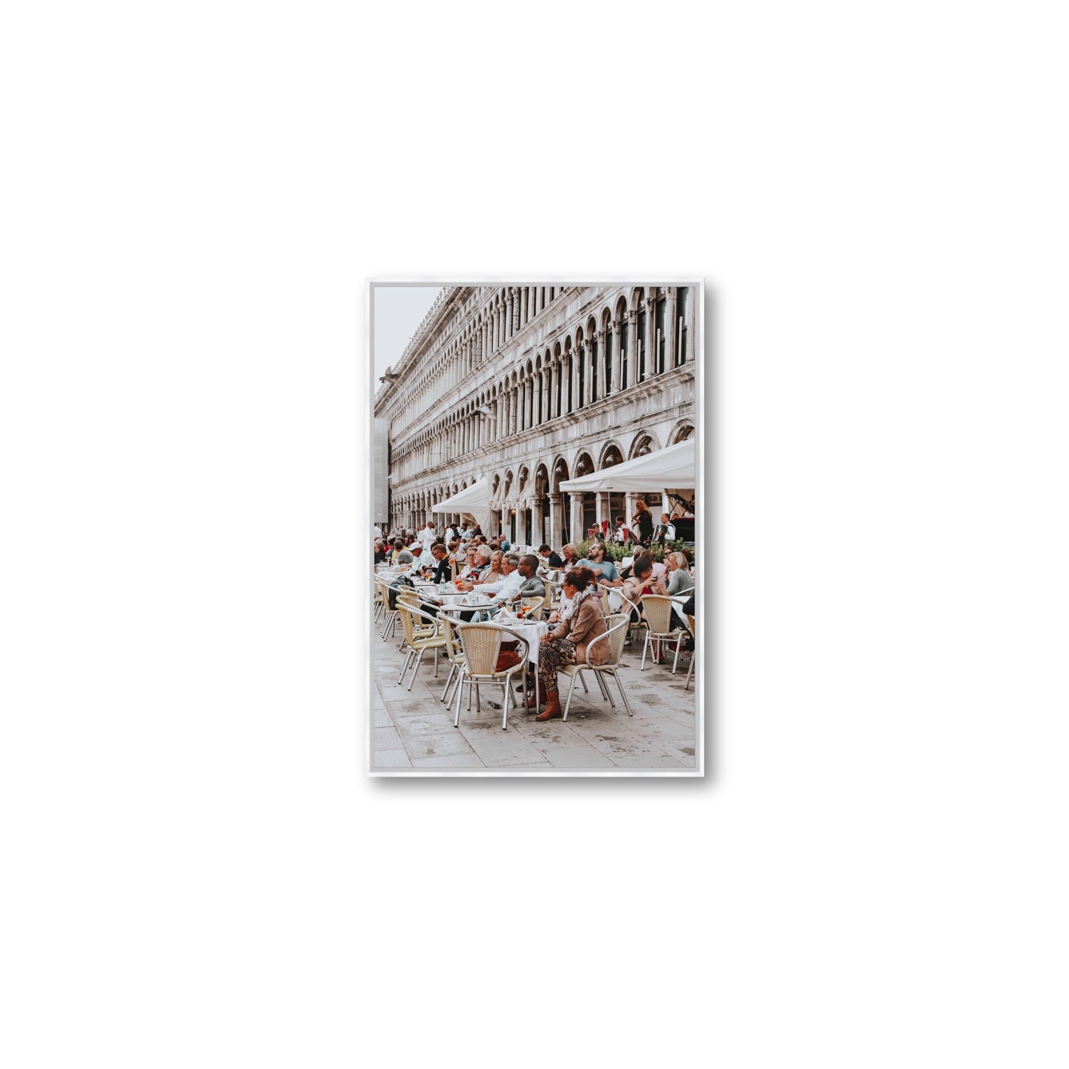 Lunchbreak Venice Italian wall art Medium fine art canvas in white float frame