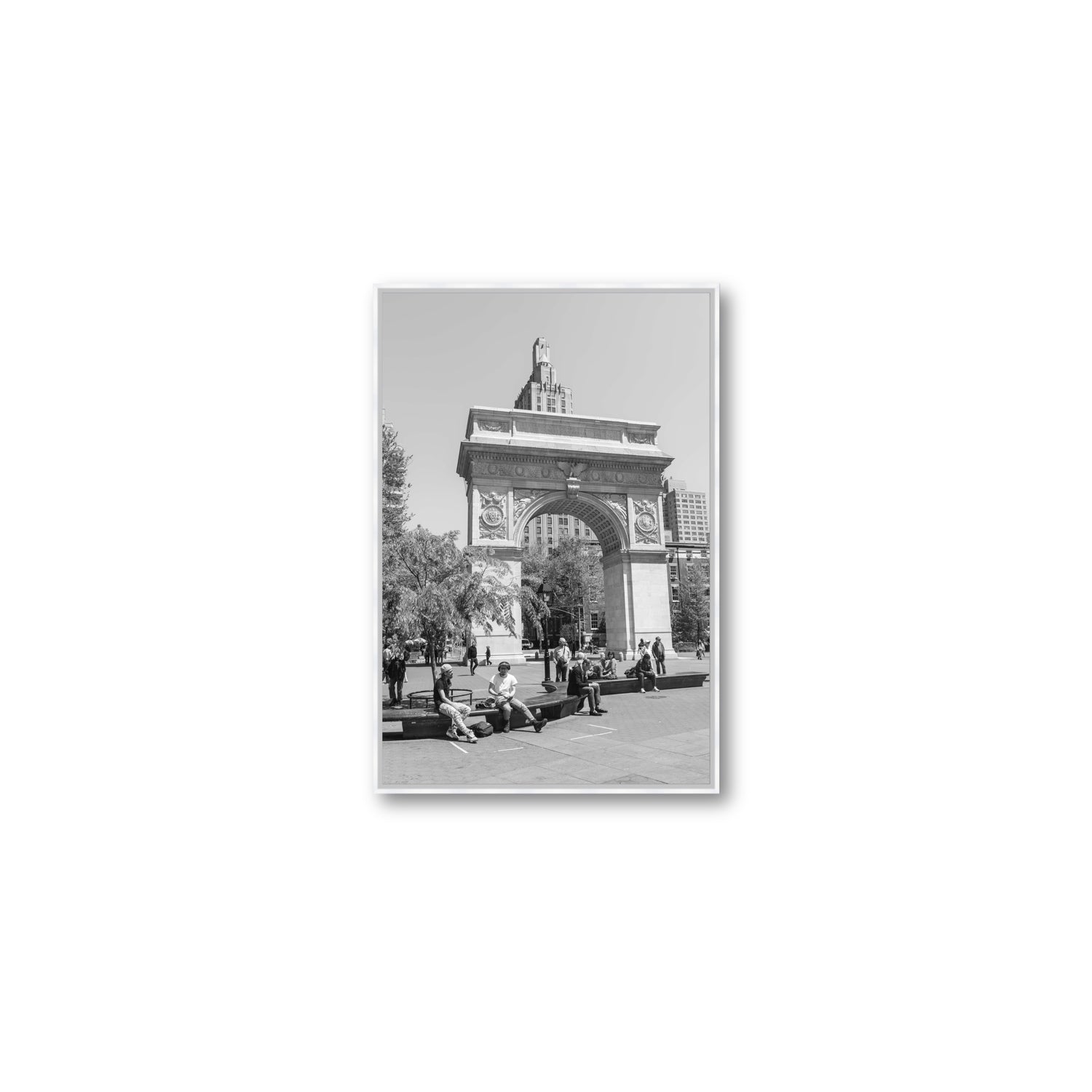 City Picnic New York NYC Black & White wall art Medium fine art canvas in white float frame
