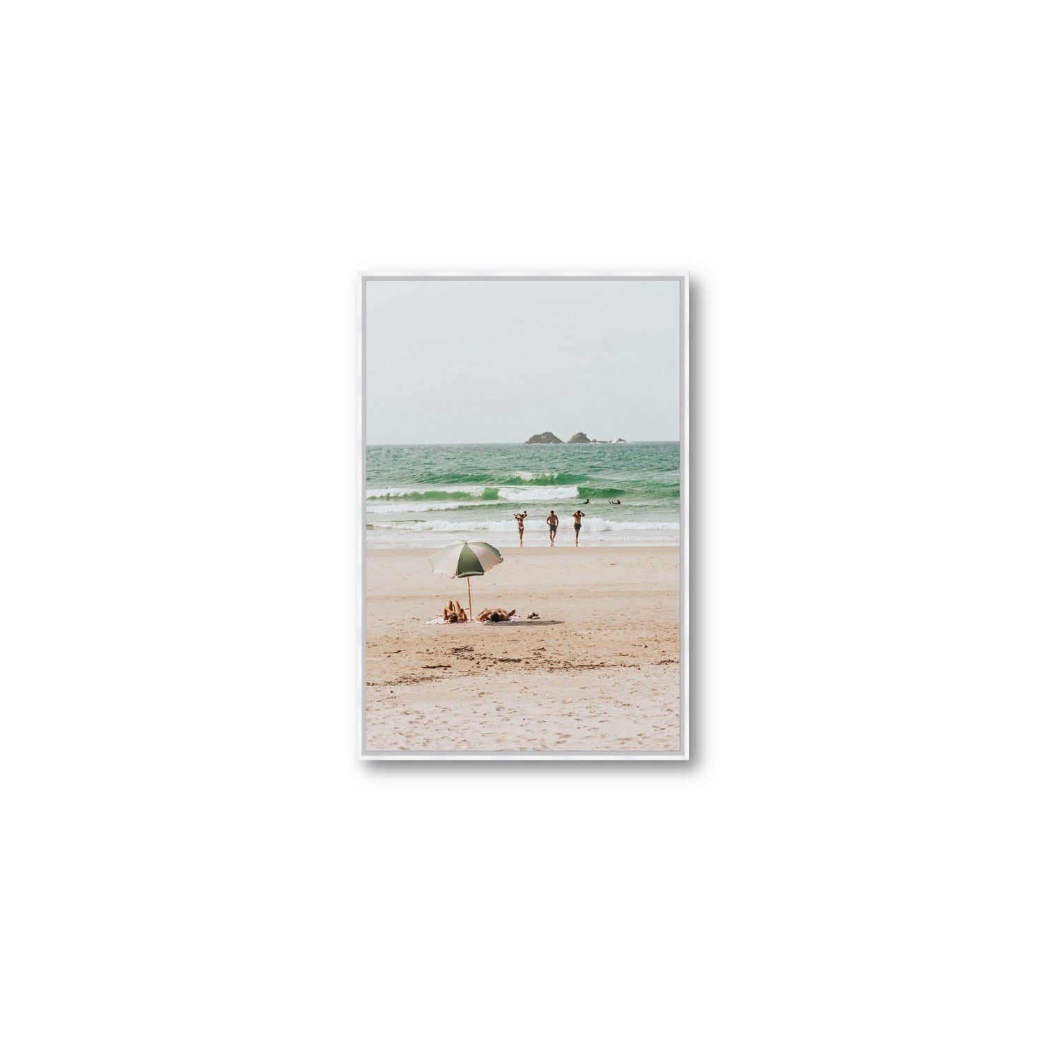 Escape The Ordinary Byron Bay coastal decor wall art Medium fine art canvas in white float frame
