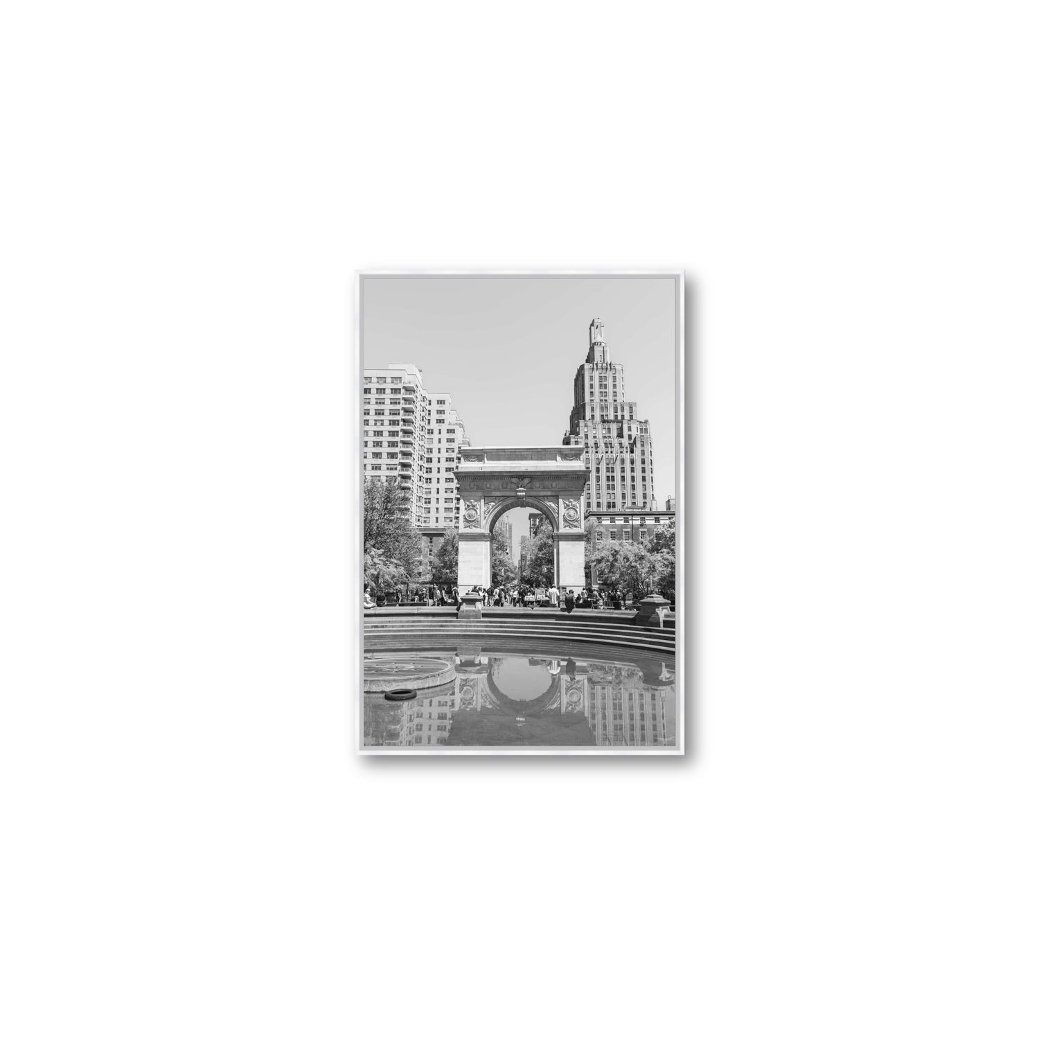 Washington Skyline New York NYC Black & White wall art Medium fine art canvas in white float frame