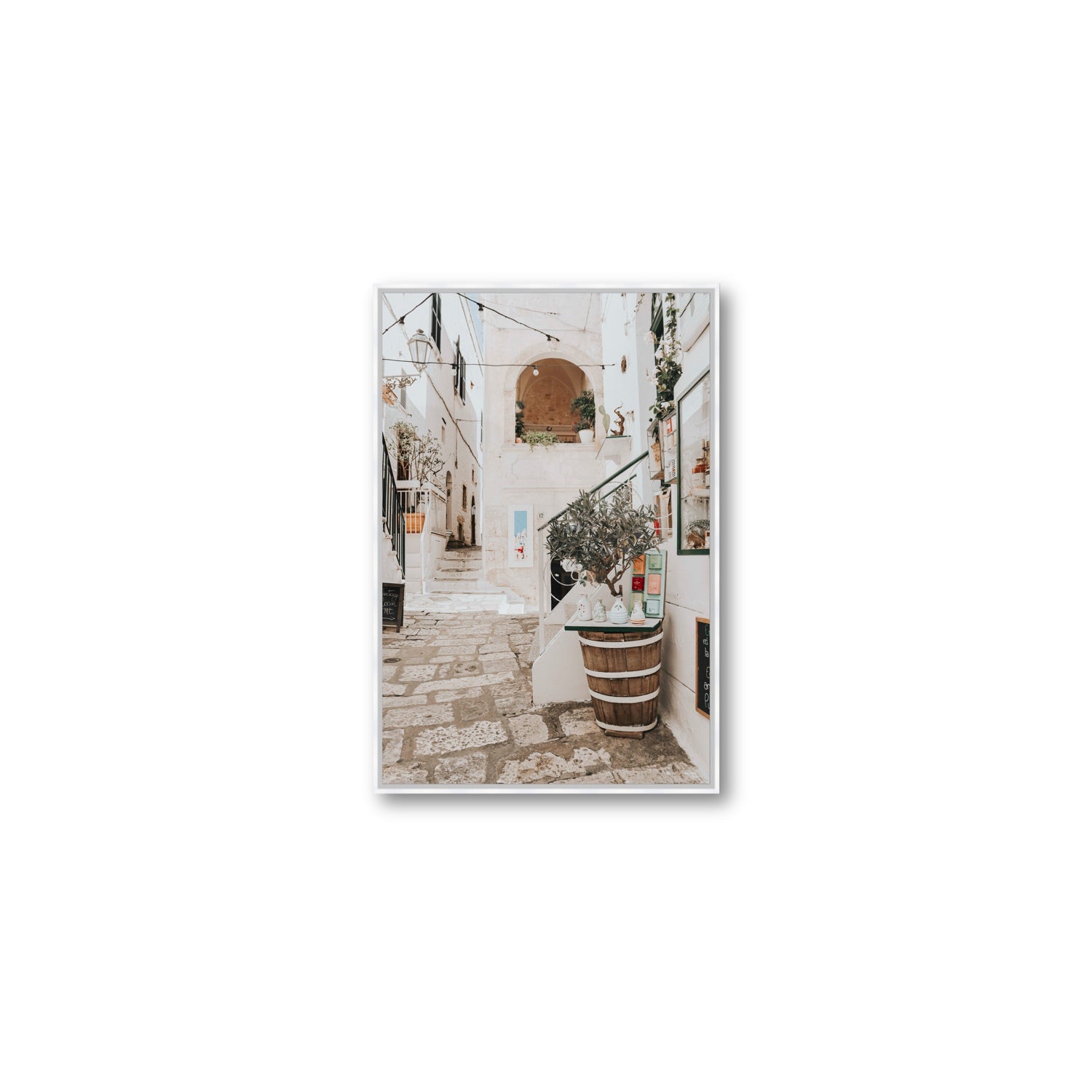 Olive Tree Lane Puglia Ostuni Mediterranean decor wall art Medium fine art canvas in white float frame
