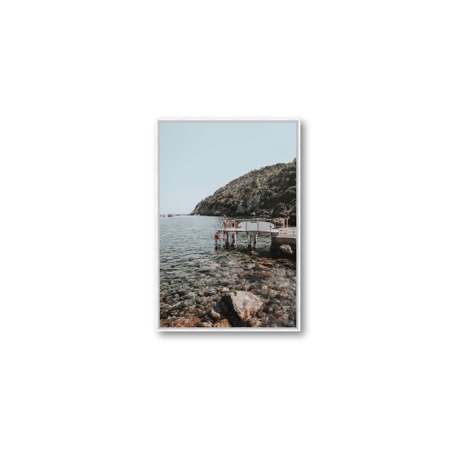Tidal Explorers Tuscany coastal Italian wall art Medium fine art canvas in white float frame