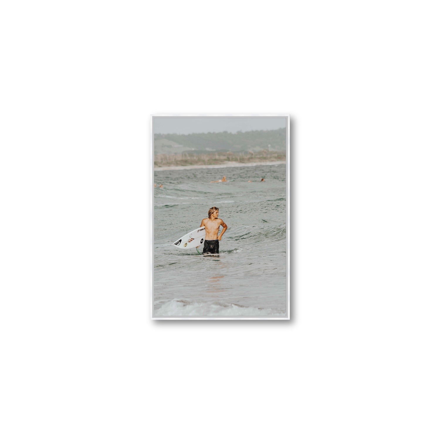 Chasing Mavericks Byron Bay Surf coastal wall art Medium fine art canvas in white float frame