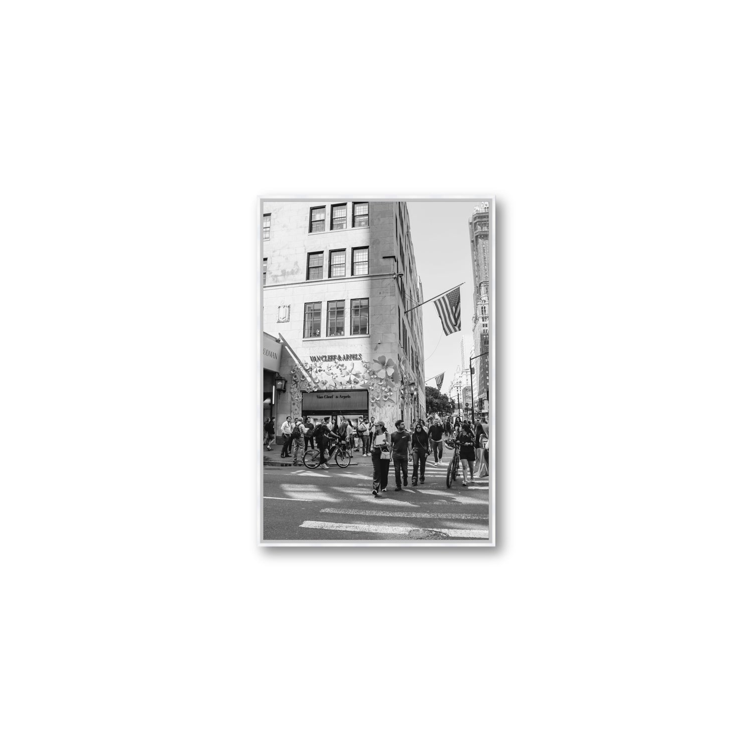 Sidewalk Shuffle New York NYC Black & White wall art Medium fine art canvas in white float frame