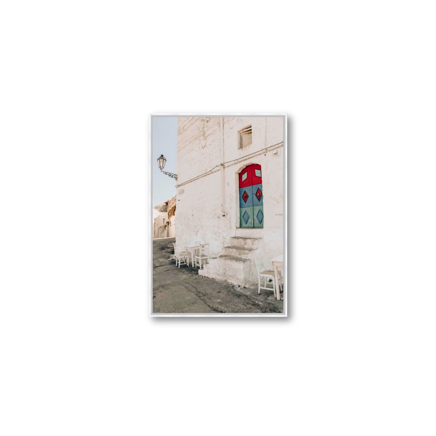 Doorway Delight Puglia Ostuni wall art Medium fine art canvas in white float frame