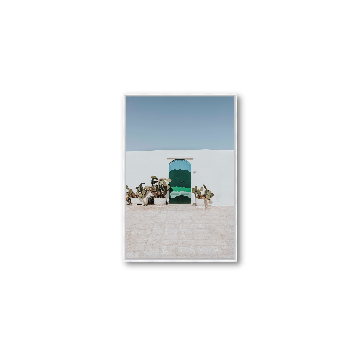 Imaginary Exit Puglia Mediterranean wall art Medium fine art canvas in white float frame