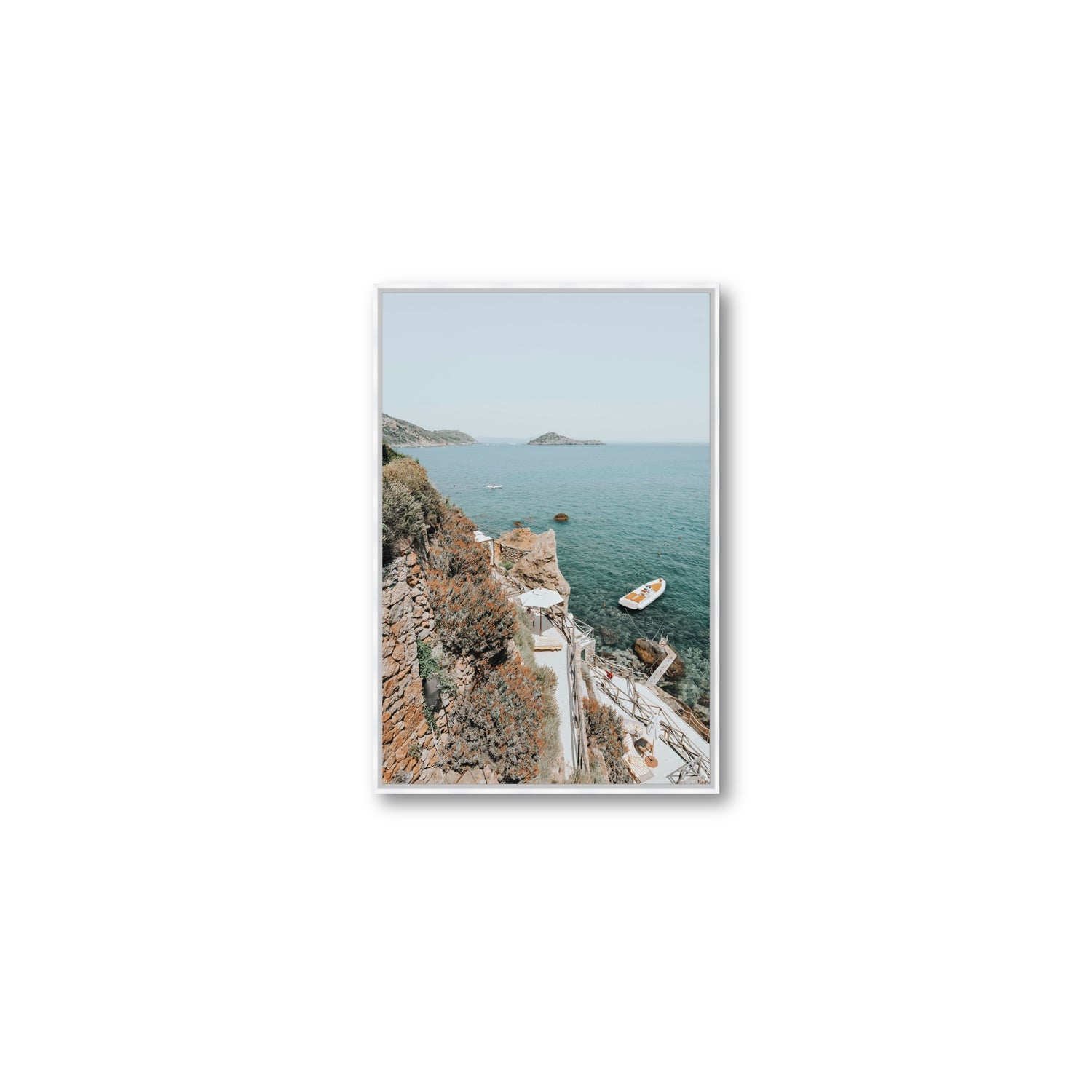 Front Row Seat Tuscany coastal wall art Medium fine art canvas in white float frame