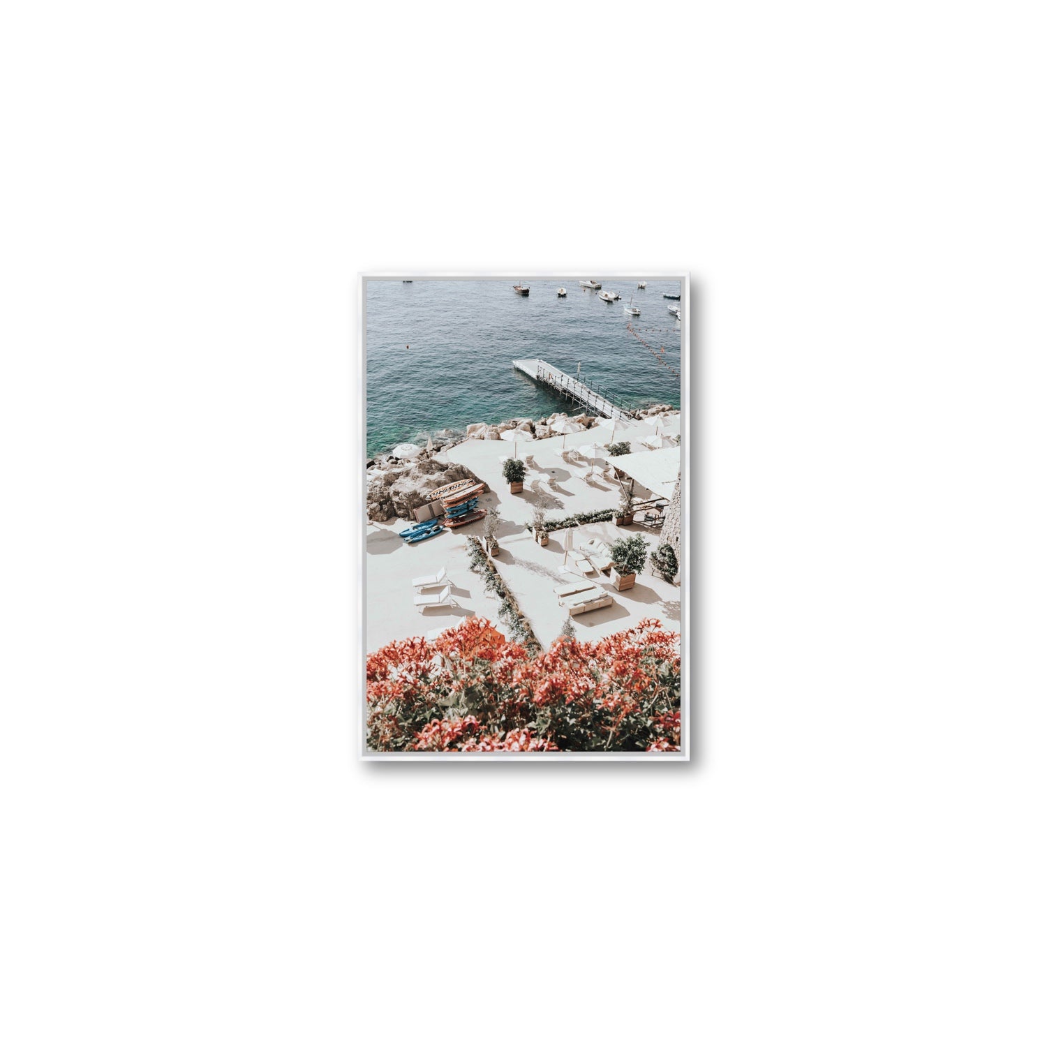A Work of Art Amalfi coastal wall art Medium fine art canvas in white float frame