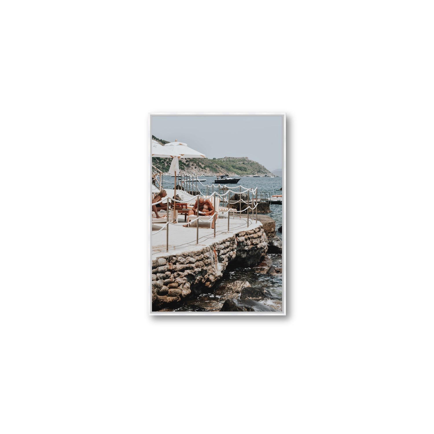 Nonno e Nonna Tuscany coastal Italian wall art Medium fine art canvas in white float frame
