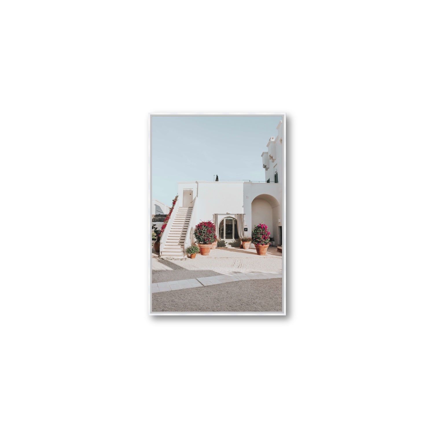 Scala Fiorita Puglia Mediterranean wall art Medium fine art canvas in white float frame