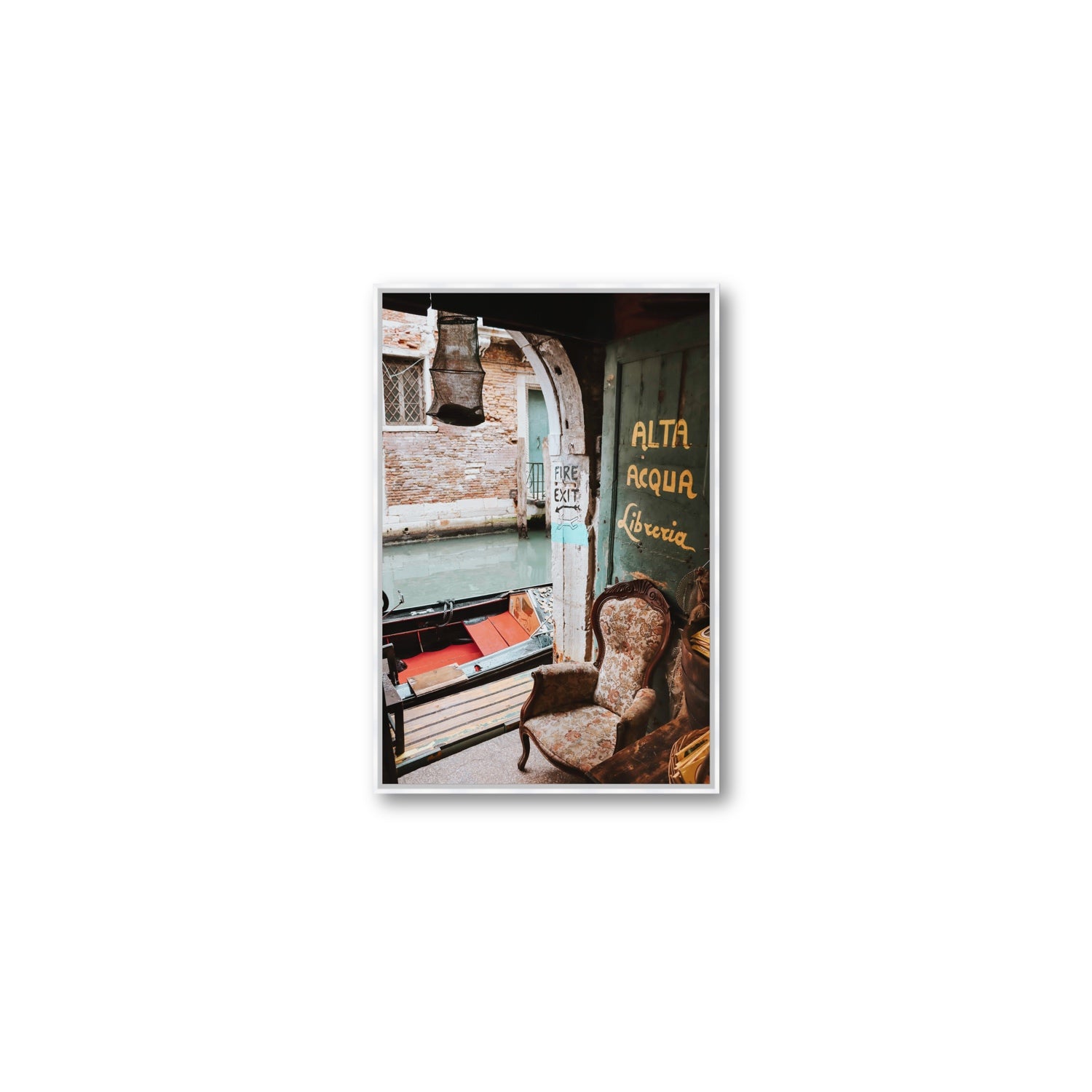 Alta Acqua Venice Bookstore wall art Medium fine art canvas in white float frame