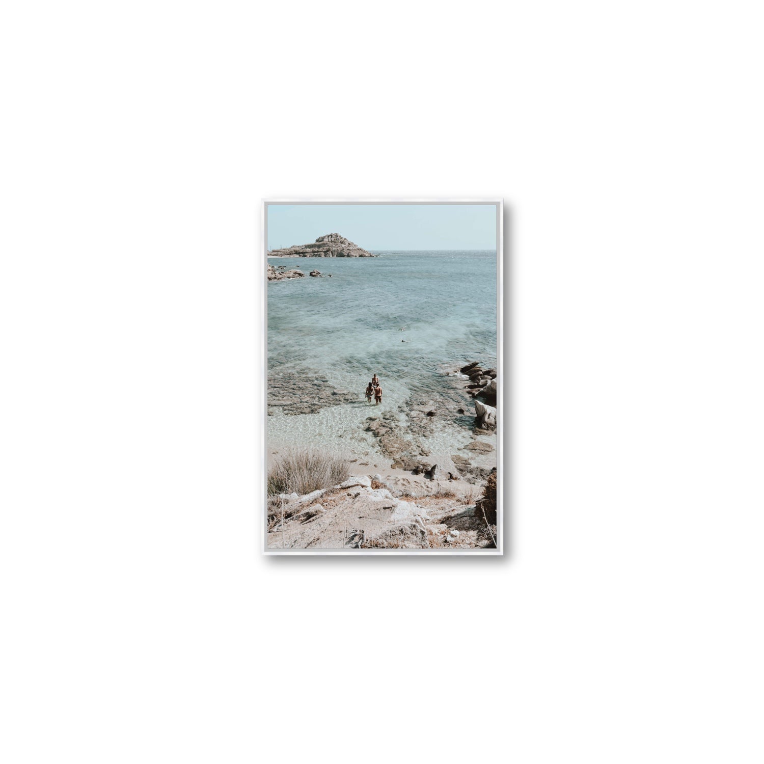 Island Life Mykonos coastal Greek island wall art Medium fine art canvas in white float frame