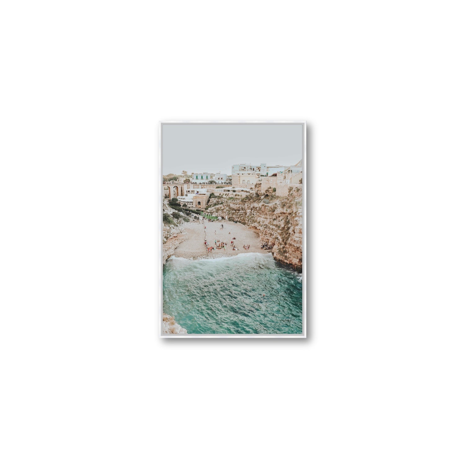 Polignano Vista Puglia coastal Italian beach fine art print Medium fine art canvas in white float frame