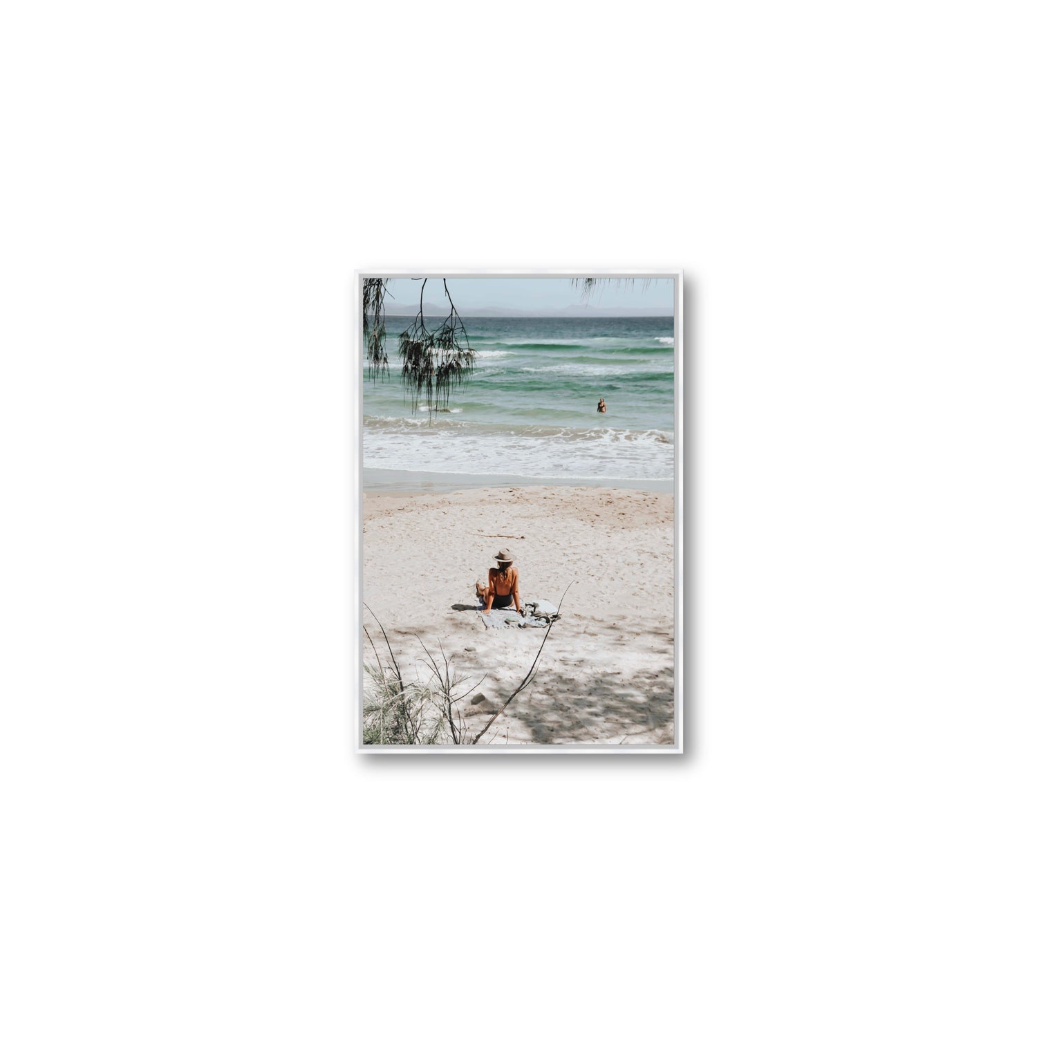 Take It Easy Byron Bay beach coastal decor wall art Medium fine art canvas in white float frame