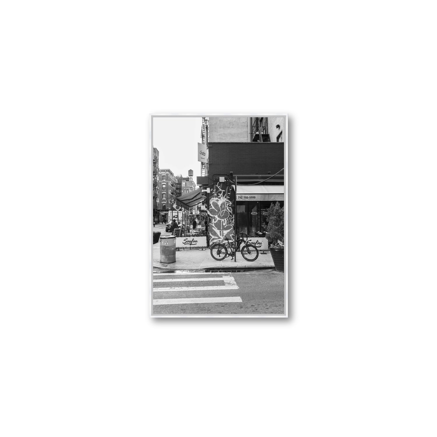 Cafe Canvas New York NYC Black & White wall art Medium fine art canvas in white float frame