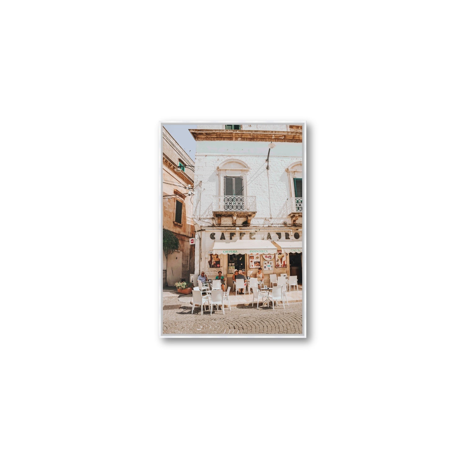 Cafe Ostuni Puglia Café Ostuni Italian wall art Medium fine art canvas in white float frame