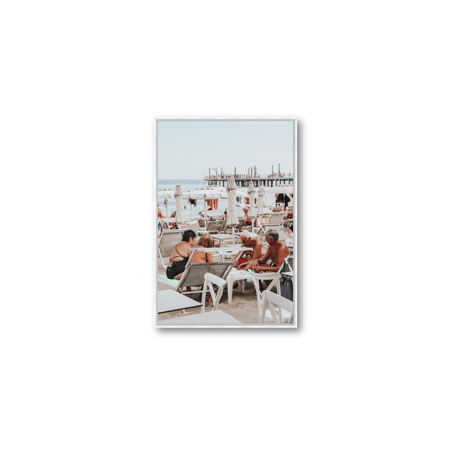 Salted Shuffle fine art print, Alassio, Italy, people and locals artwork, Medium, White Float Frame, Fine Art Canvas