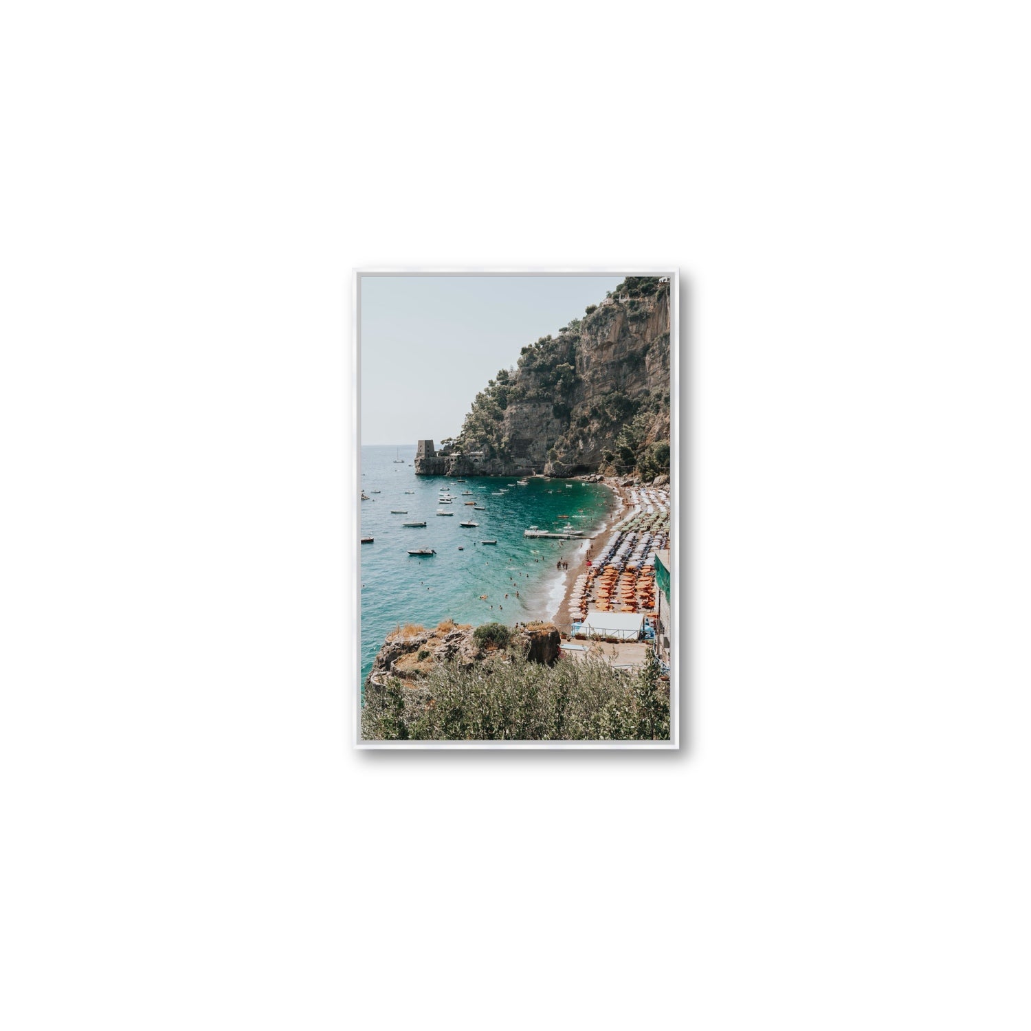 Baia dei Sogni fine art print, Positano, Italy, Medium, White Float Frame, Fine Art Canvas