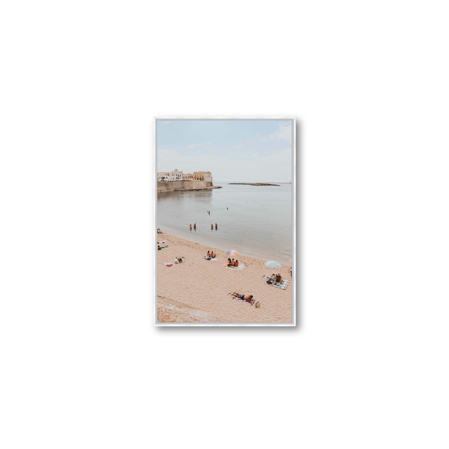 Spiaggia della Purita Puglia coastal art print Medium fine art canvas in white float frame