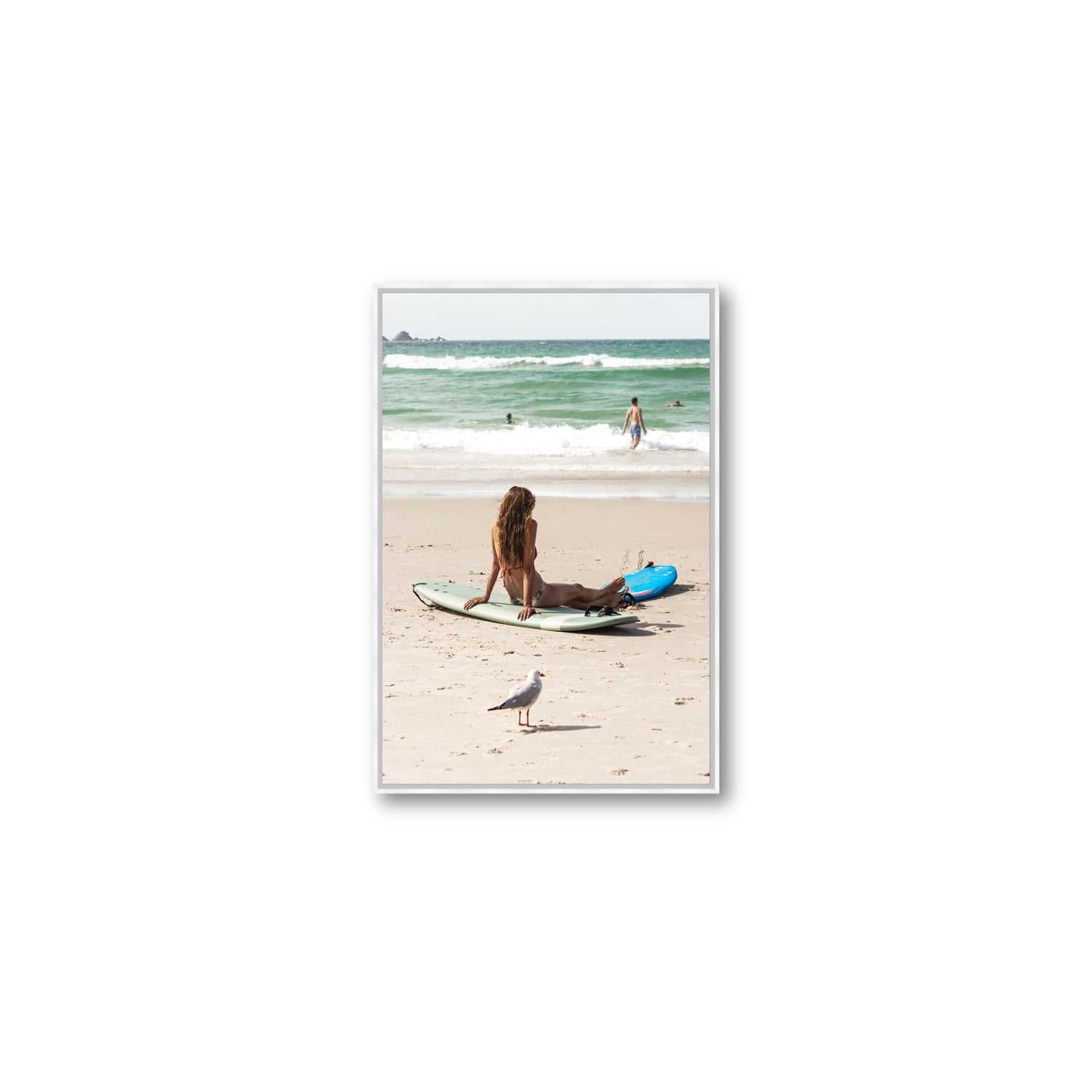 Carissa Byron Bay Surf coastal wall art Medium fine art canvas in white float frame