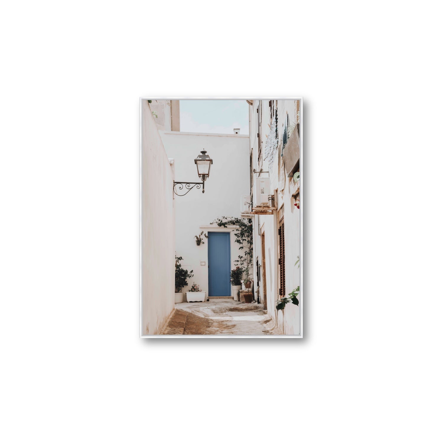 Entry Envy Puglia Ostuni wall art Large fine art canvas in white float frame