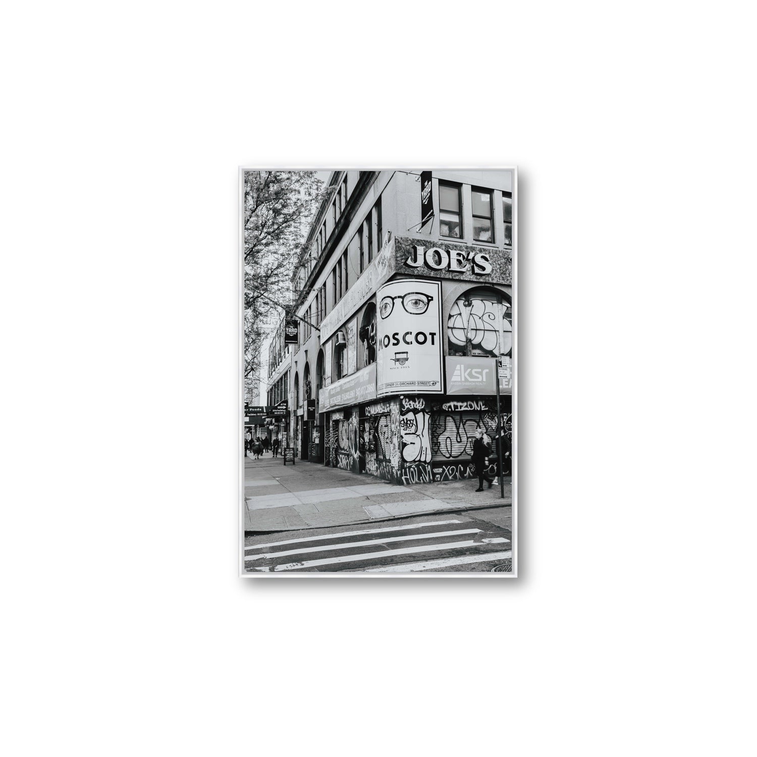 Lower East Side Murals New York NYC Black & White wall art Large fine art canvas in white float frame