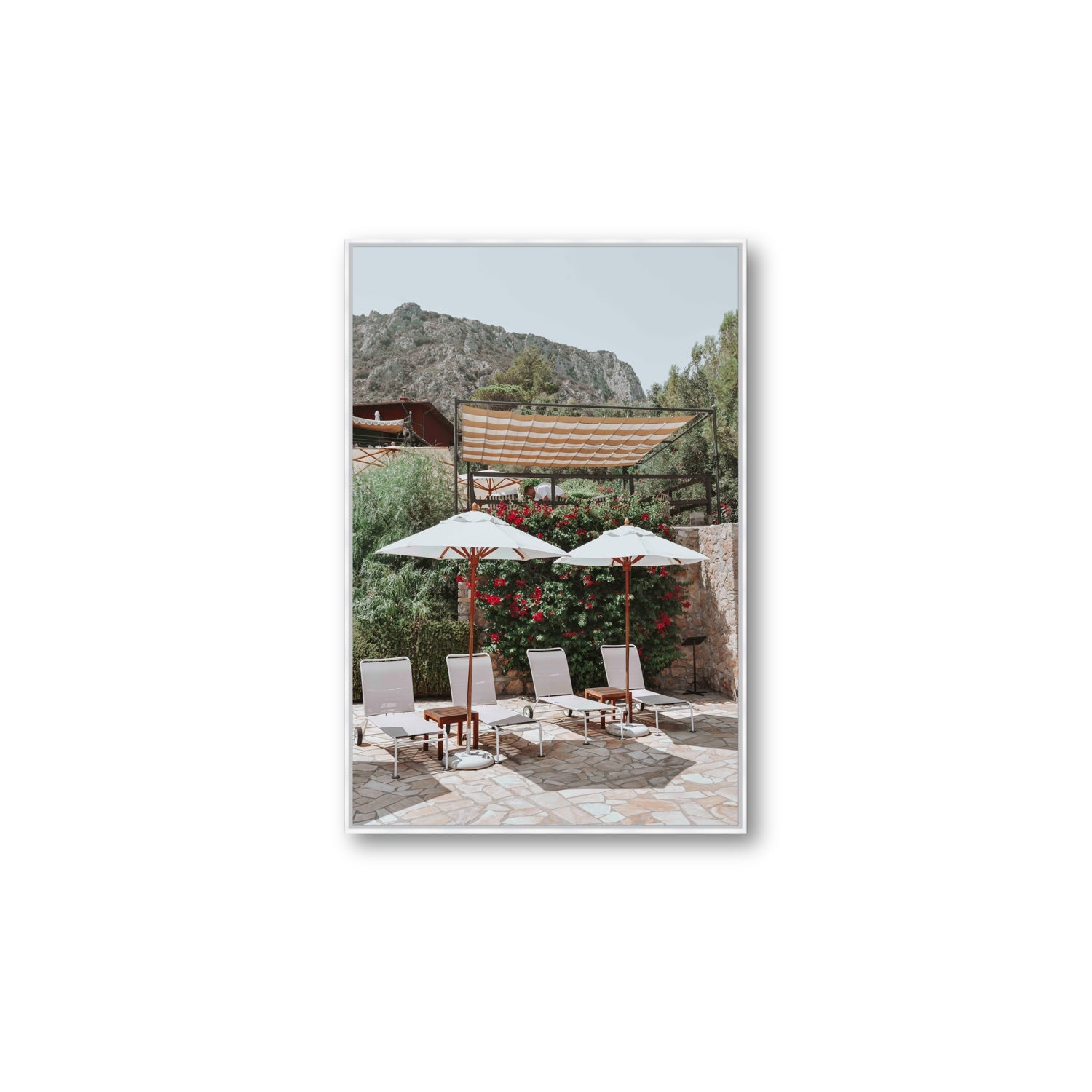 Shades of Leisure Tuscany coastal Italian wall art Large fine art canvas in white float frame