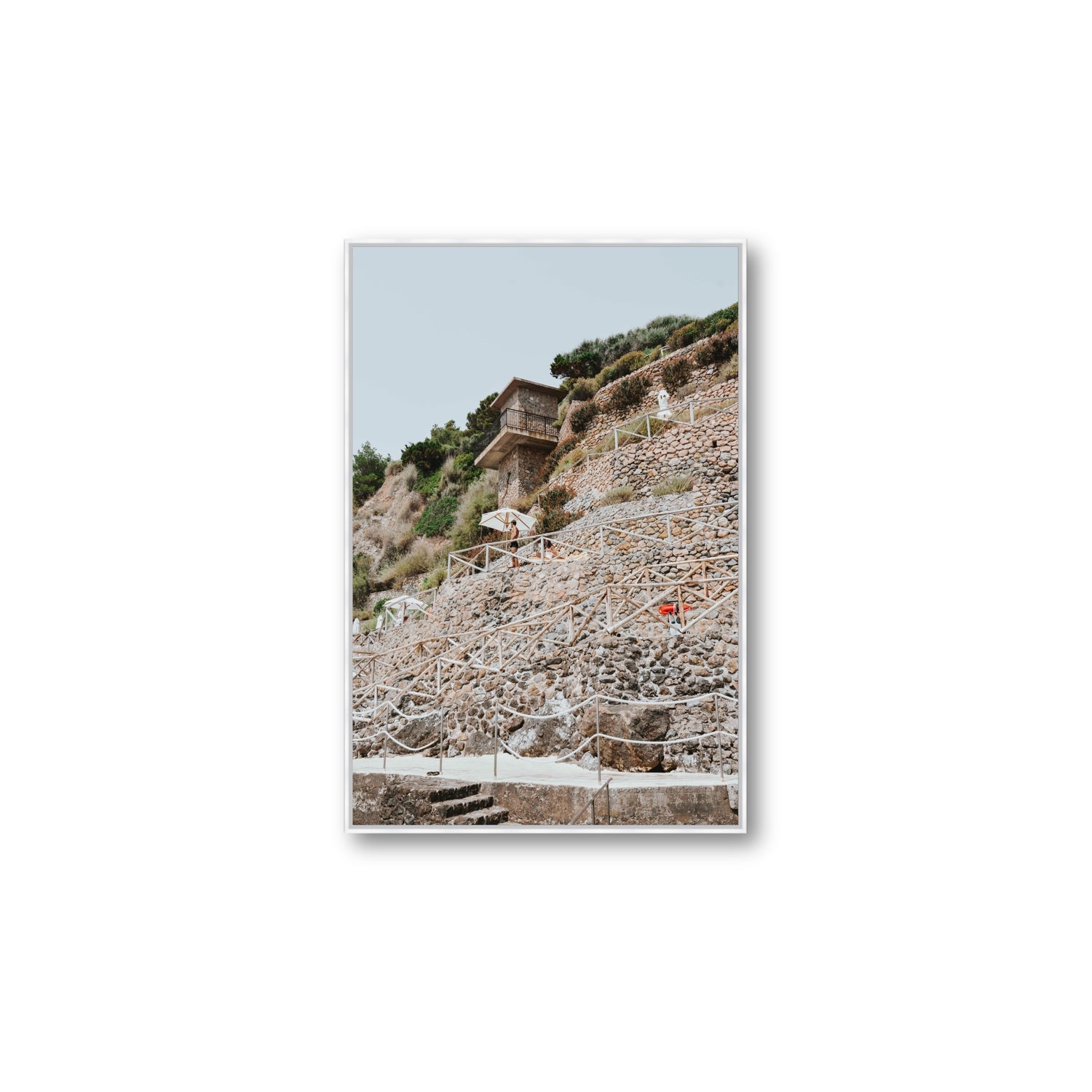 Solitude by the Sea Tuscany coastal Italian wall art Large fine art canvas in white float frame