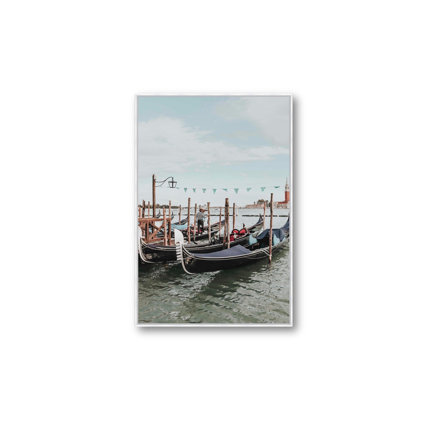 The Gondolier Venice Gondola Italian wall art Large fine art canvas in white float frame