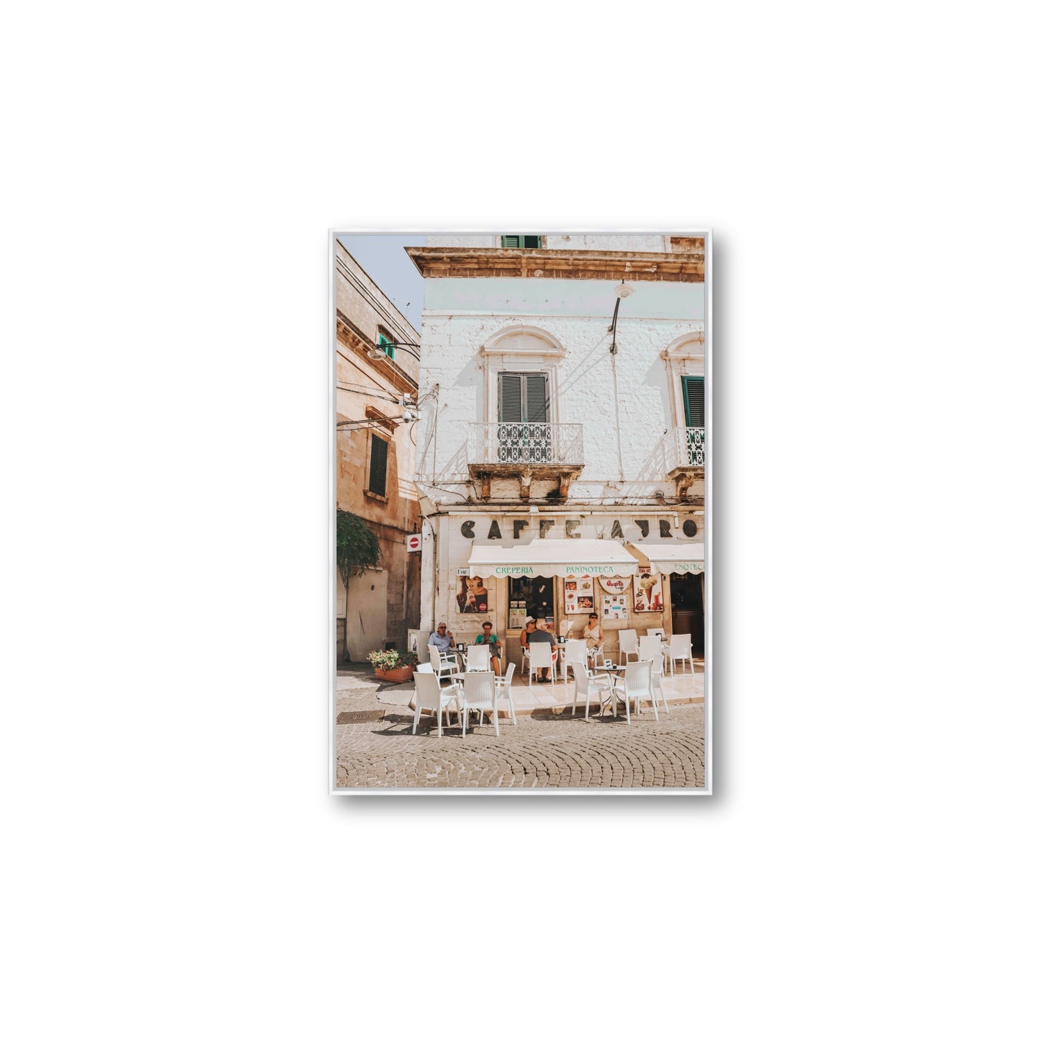 Cafe Ostuni Puglia Café Ostuni Italian wall art Large fine art canvas in white float frame