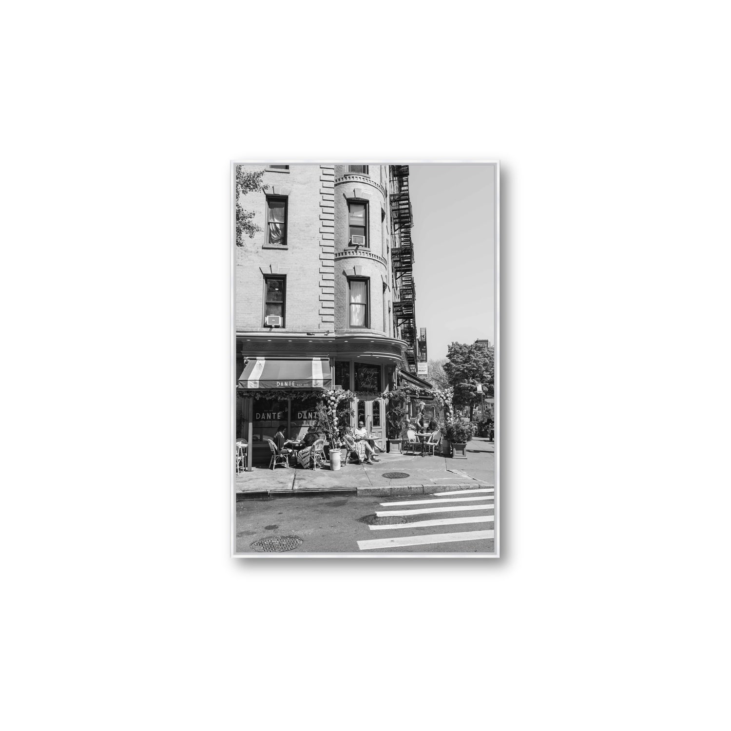 Sunny Soiree New York NYC Black & White wall art Large fine art canvas in white float frame
