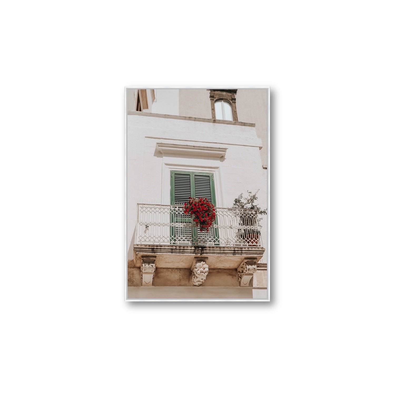 Balcone Estivo Puglia Italian wall art Large fine art canvas in white float frame