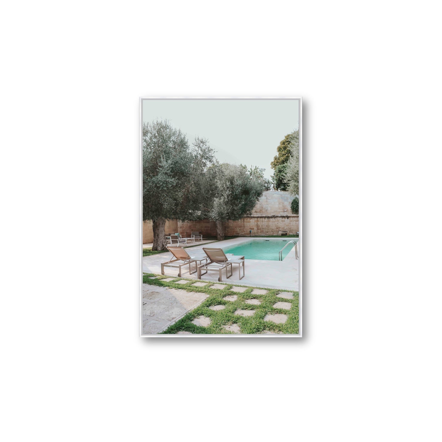 Olive Oasis Puglia Mediterranean wall art Large fine art canvas in white float frame